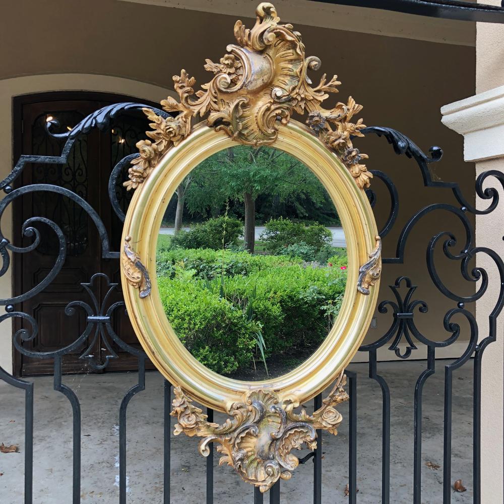 Hand-Crafted 19th Century French Louis XV Oval Gilded Mirror