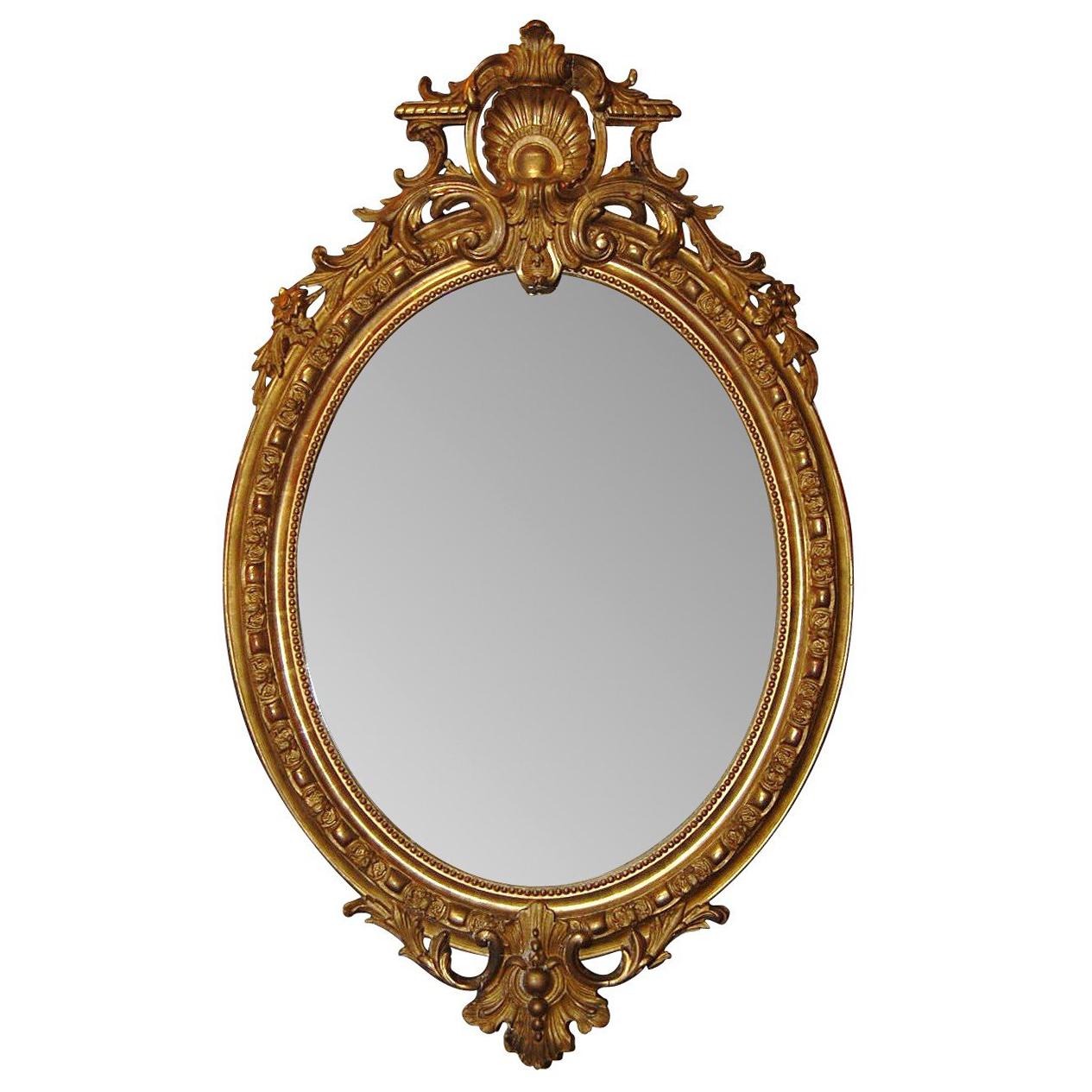 19th Century French Louis XV Oval Gilt Wood Mirror