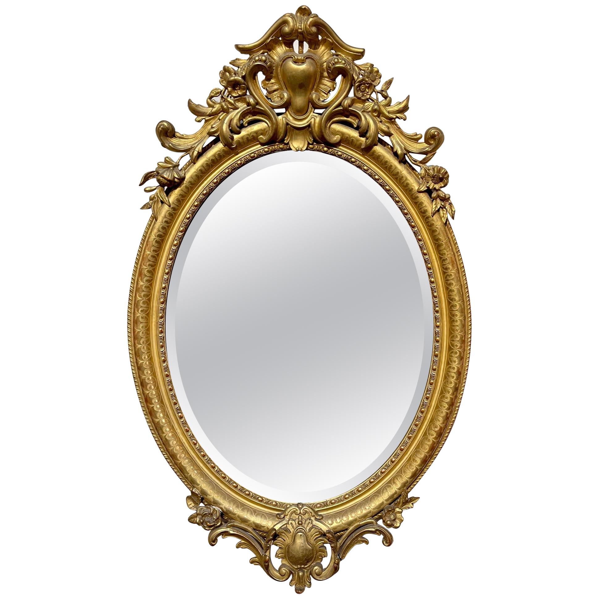 19th Century French Louis XV Oval Giltwood Mirror For Sale