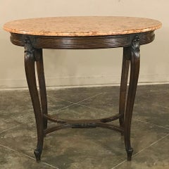 19th Century French Louis XV Oval Marble-Top End Table