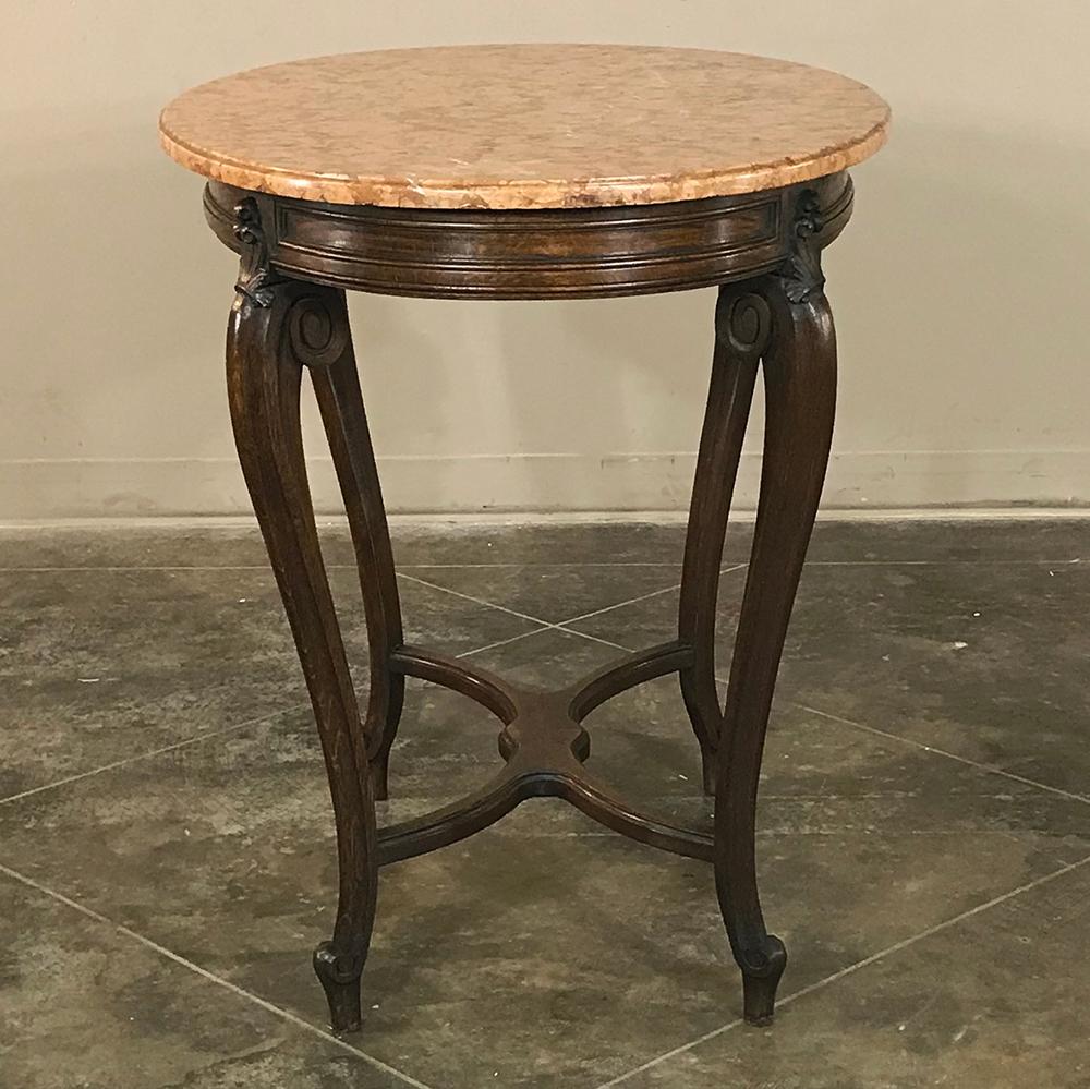 Hand-Carved 19th Century French Louis XV Oval Marble-Top End Table For Sale