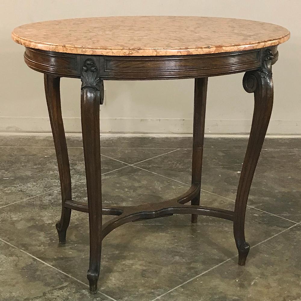 Late 19th Century 19th Century French Louis XV Oval Marble-Top End Table For Sale