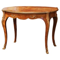 19th Century French Louis XV Oval Walnut Marquetry and Bronze Center Table
