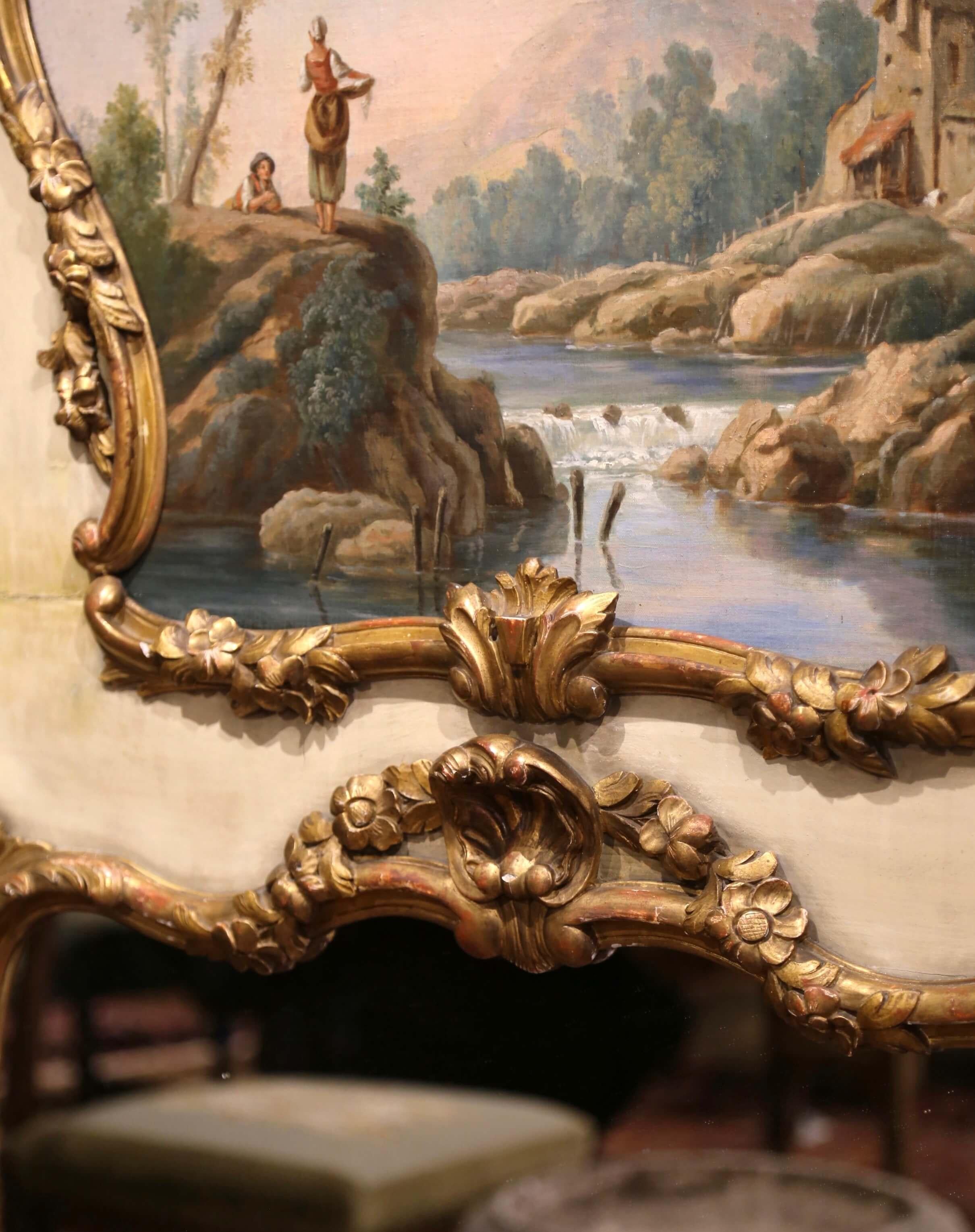 19th Century French Louis XV Painted and Gilt Wood Trumeau Mirror 5