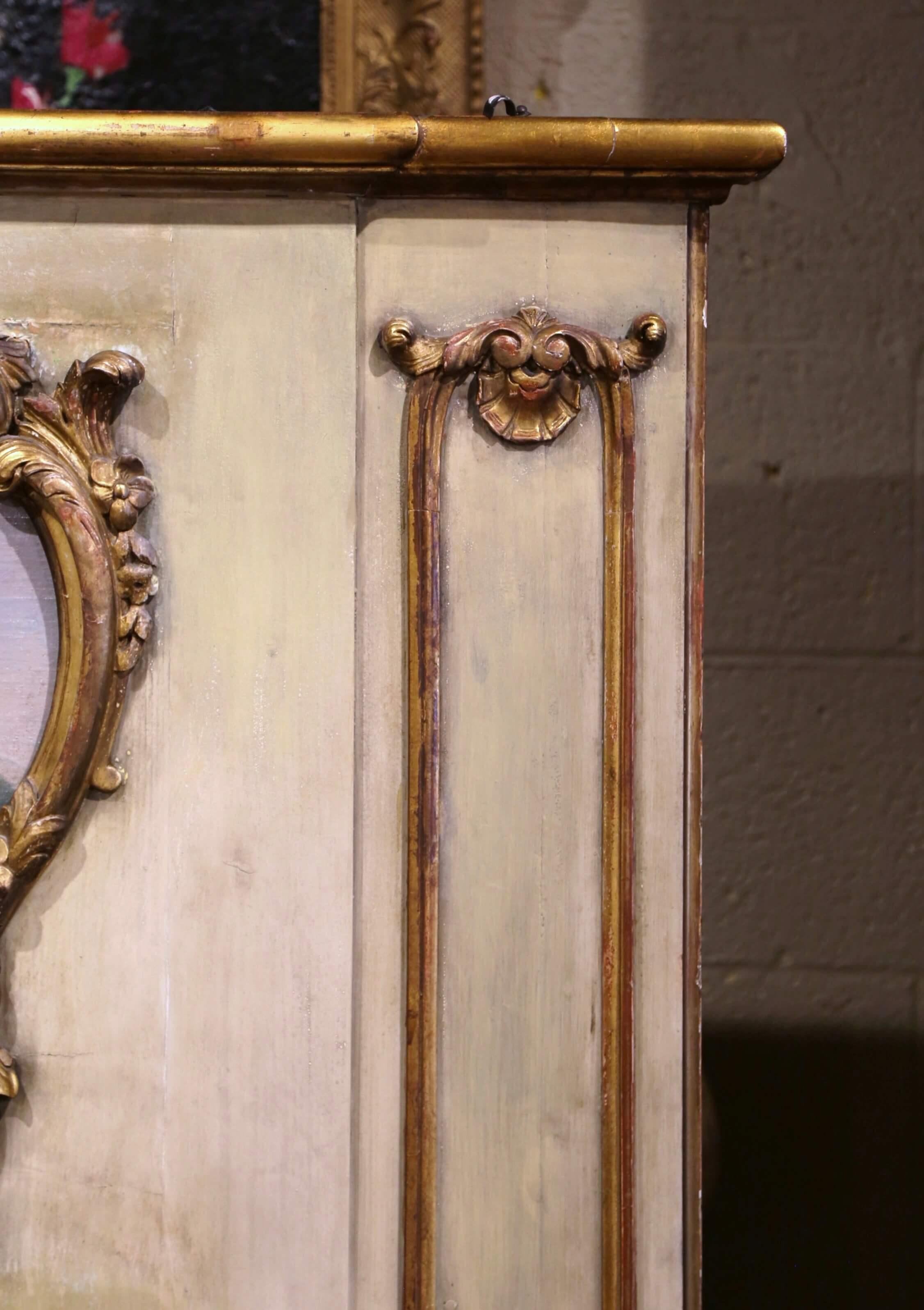 19th Century French Louis XV Painted and Gilt Wood Trumeau Mirror 7