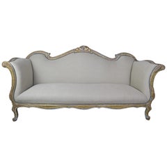19th Century French Louis XV Painted and Parcel-Gilt Carved Wood Sofa