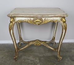 19th Century French Louis XV Painted and Parcel-Gilt Table with Marble Top