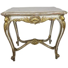 19th Century French Louis XV Painted and Parcel-Gilt Table with Marble Top