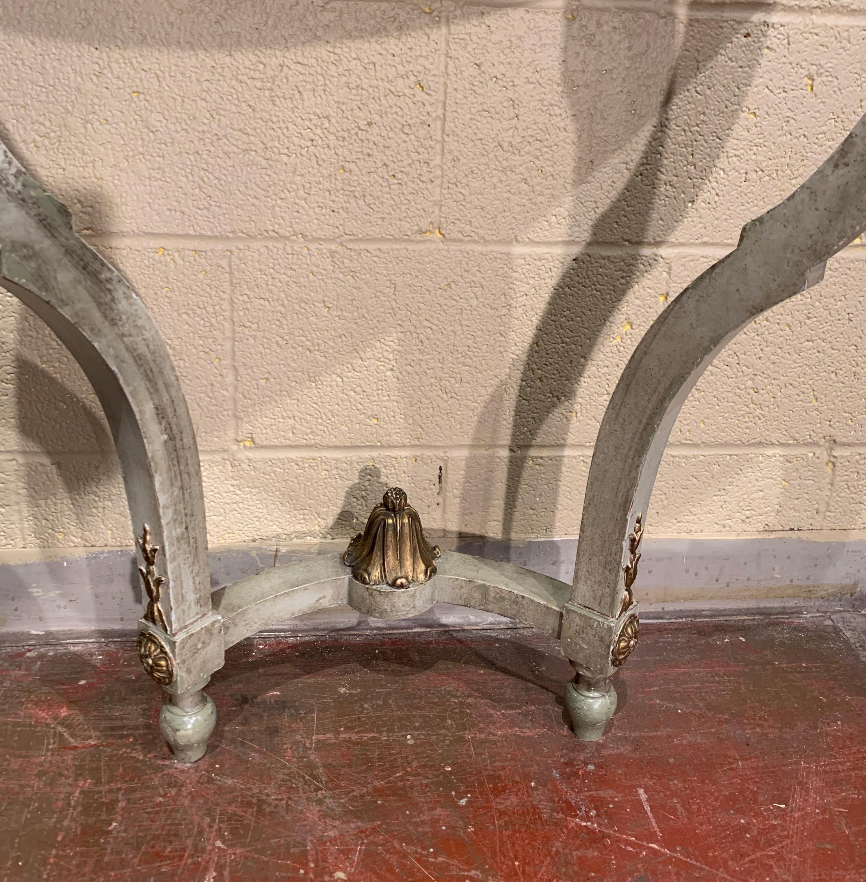 19th Century French Louis XV Painted Demi Lune Console Table with Marble Top 6