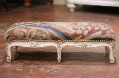 19th Century French Louis XV Painted Footstool with Aubusson Tapestry