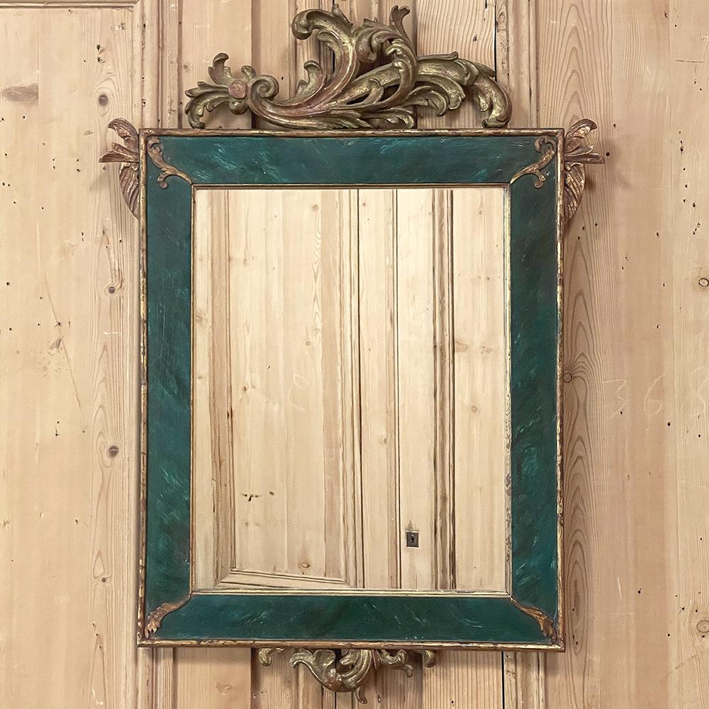 Hand-Carved 19th Century French Louis XV Painted & Gilded Mirror For Sale