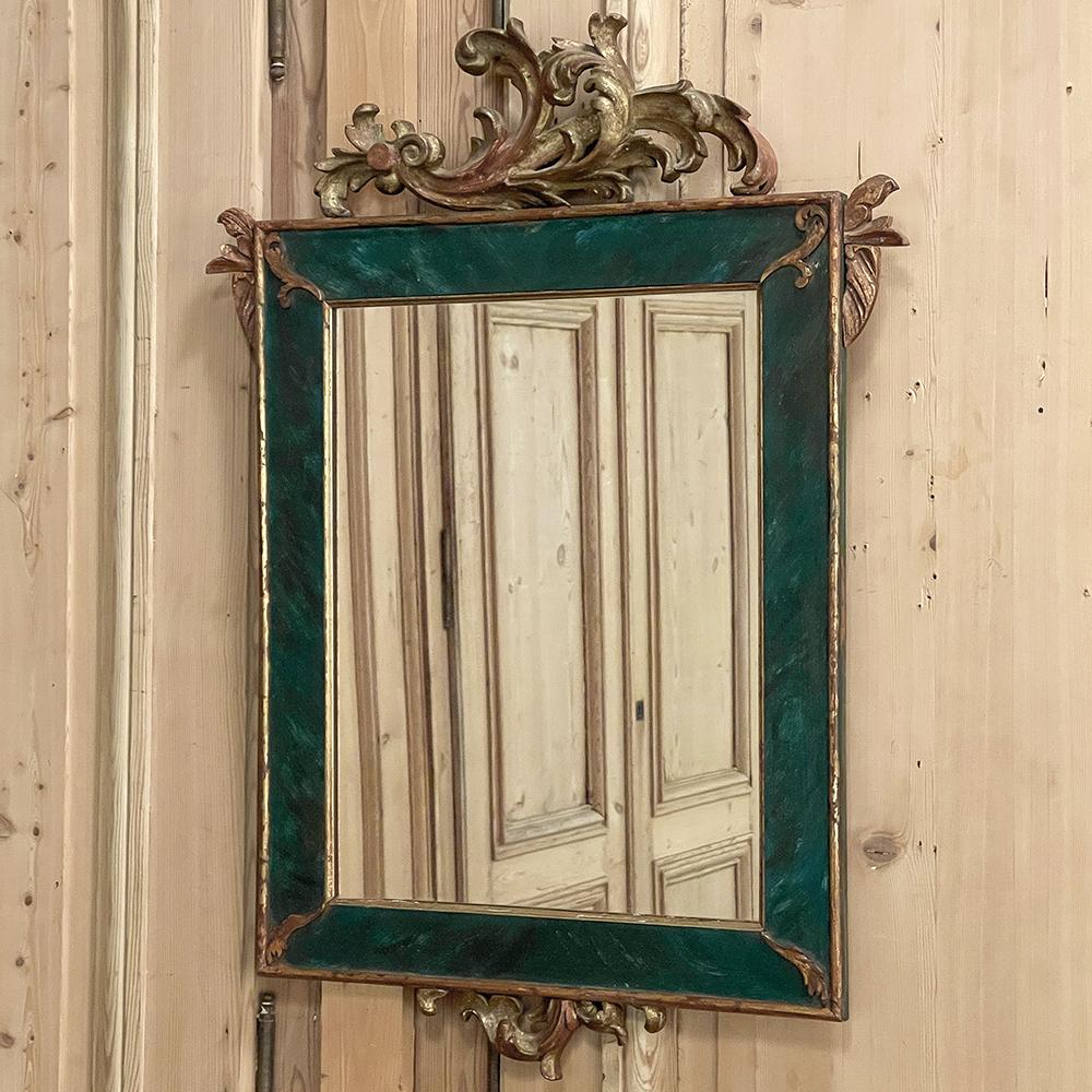 19th Century French Louis XV Painted & Gilded Mirror In Good Condition For Sale In Dallas, TX