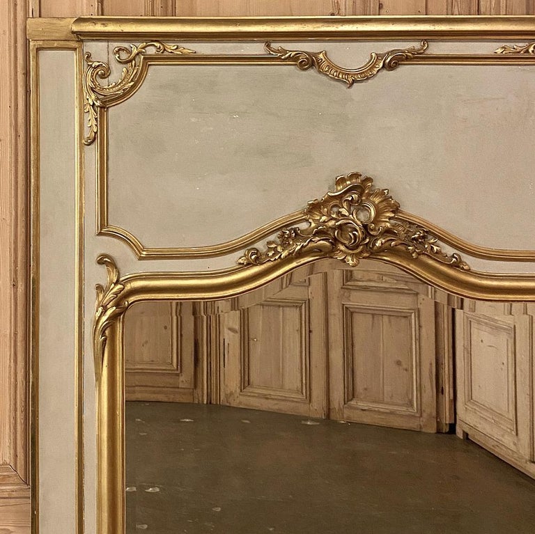 Late 19th Century 19th Century French Louis XV Painted and Gilded Trumeau Mirror For Sale