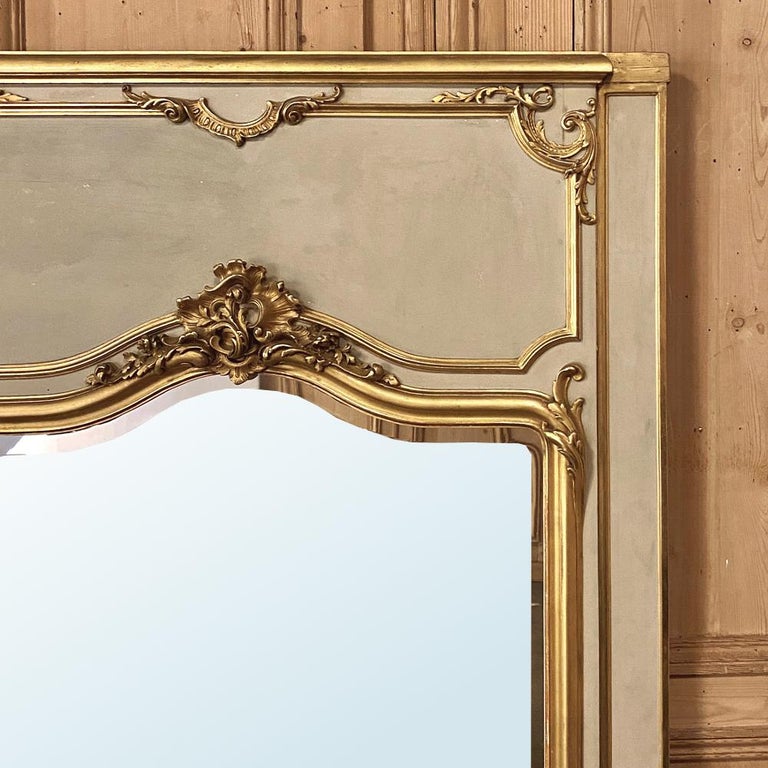 19th Century French Louis XV Painted and Gilded Trumeau Mirror For Sale 1