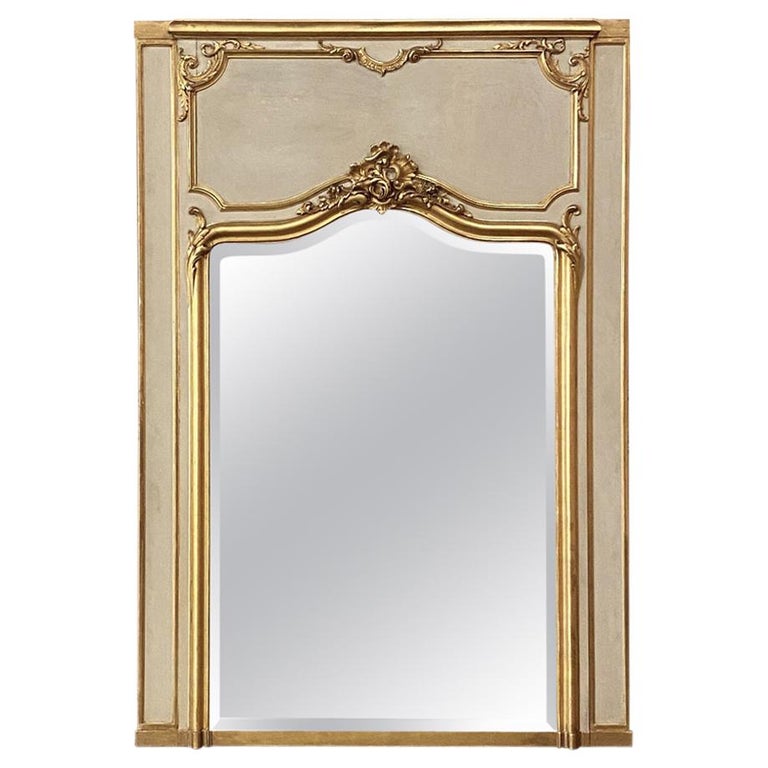 19th Century French Louis XV Painted and Gilded Trumeau Mirror For Sale