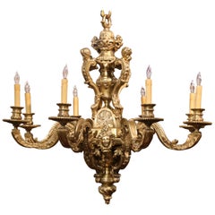 19th Century French Louis XV Patinated Bronze Dore Eight-Light Chandelier