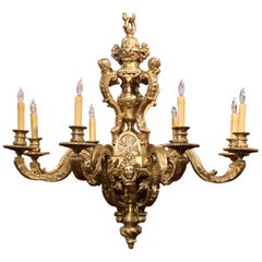 Lustre à huit lumières en bronze patiné Louis XV du XIXe siècle, Dore