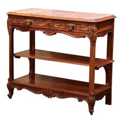 19th Century French Louis XV Provençal Carved Walnut Server with Marble Top