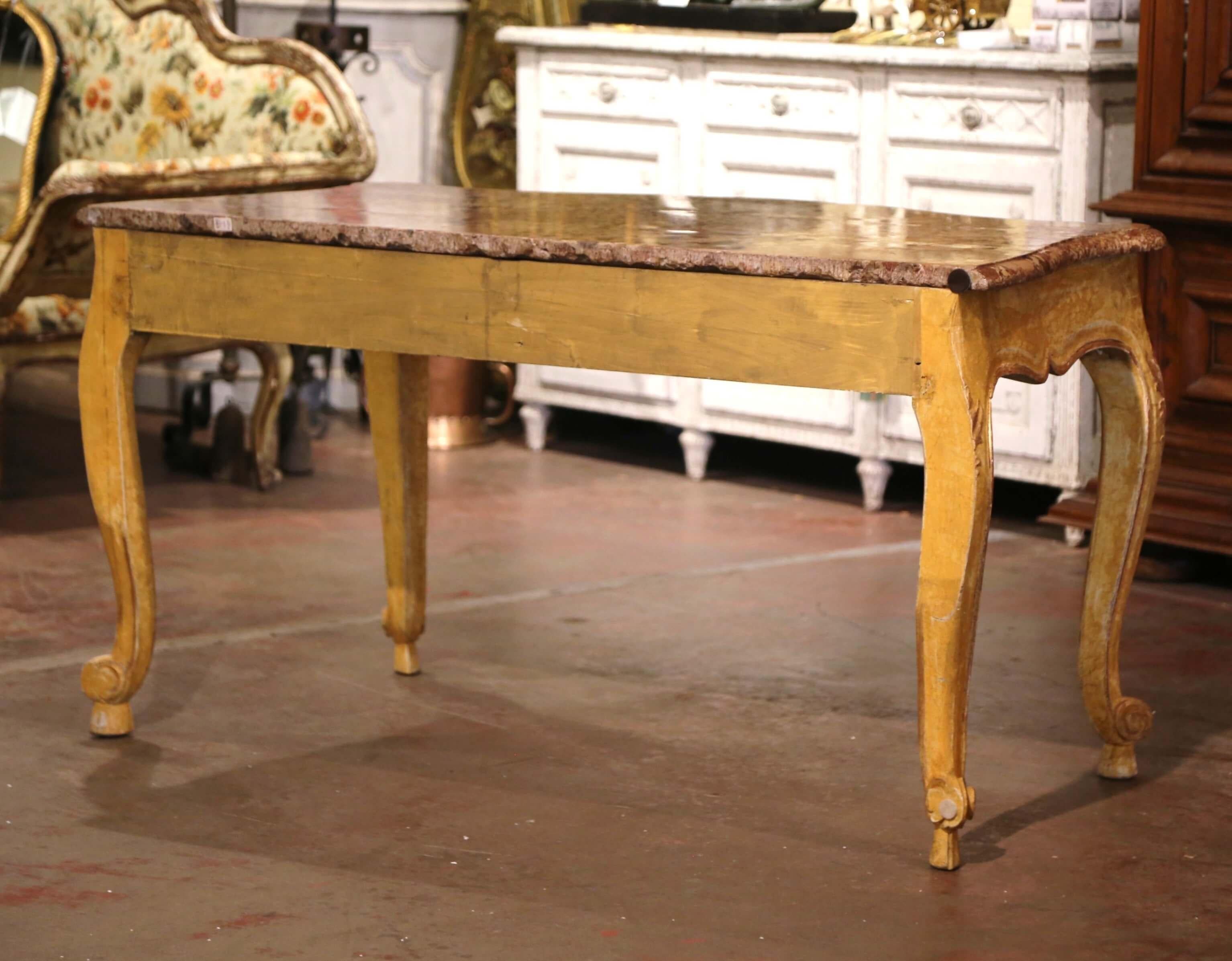 19th Century French Louis XV Provencal Marble Top Carved Painted Console Table  For Sale 8