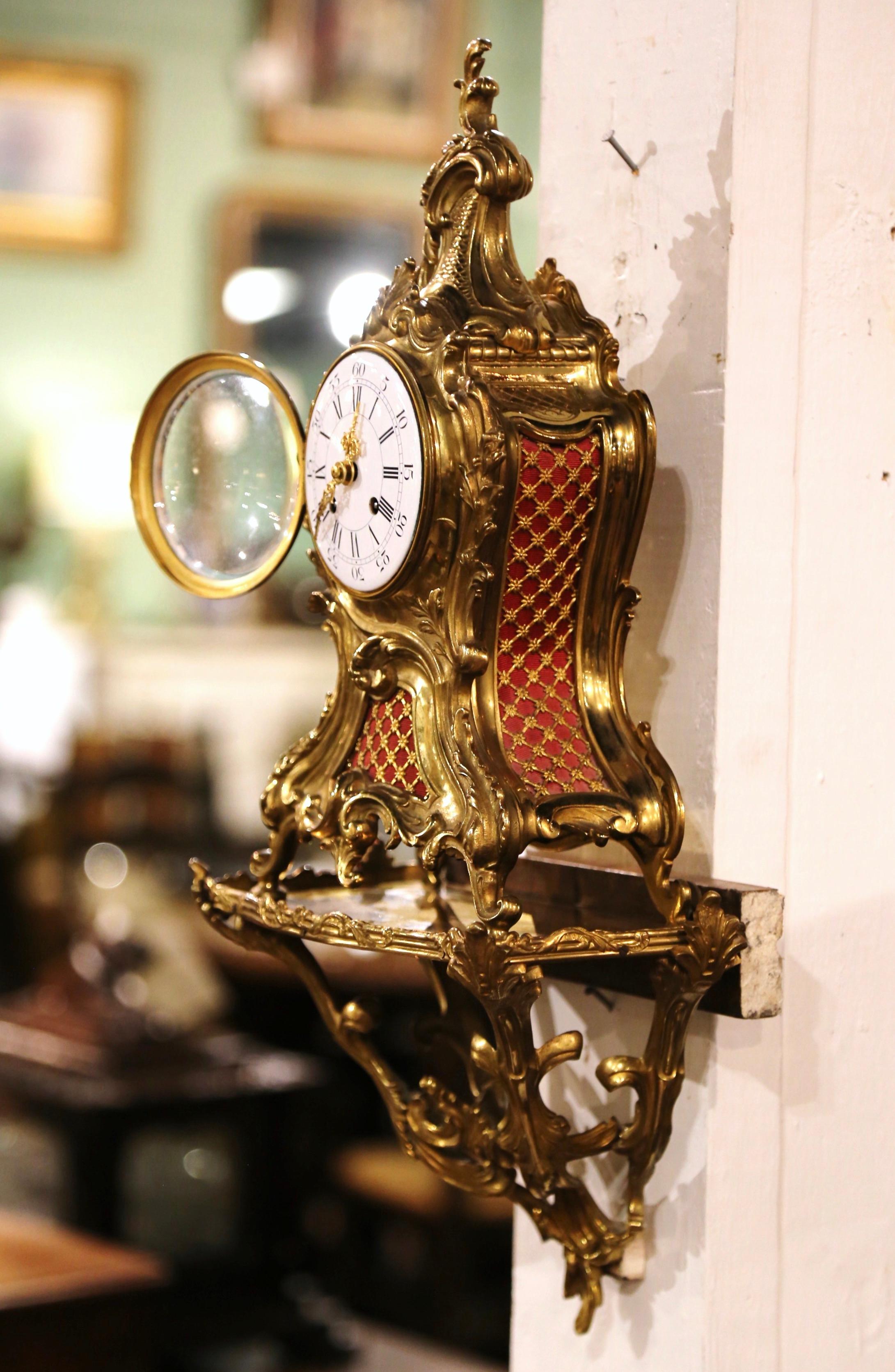 19th Century French Louis XV Rococo Bronze Dore Clock with Wall Support 5