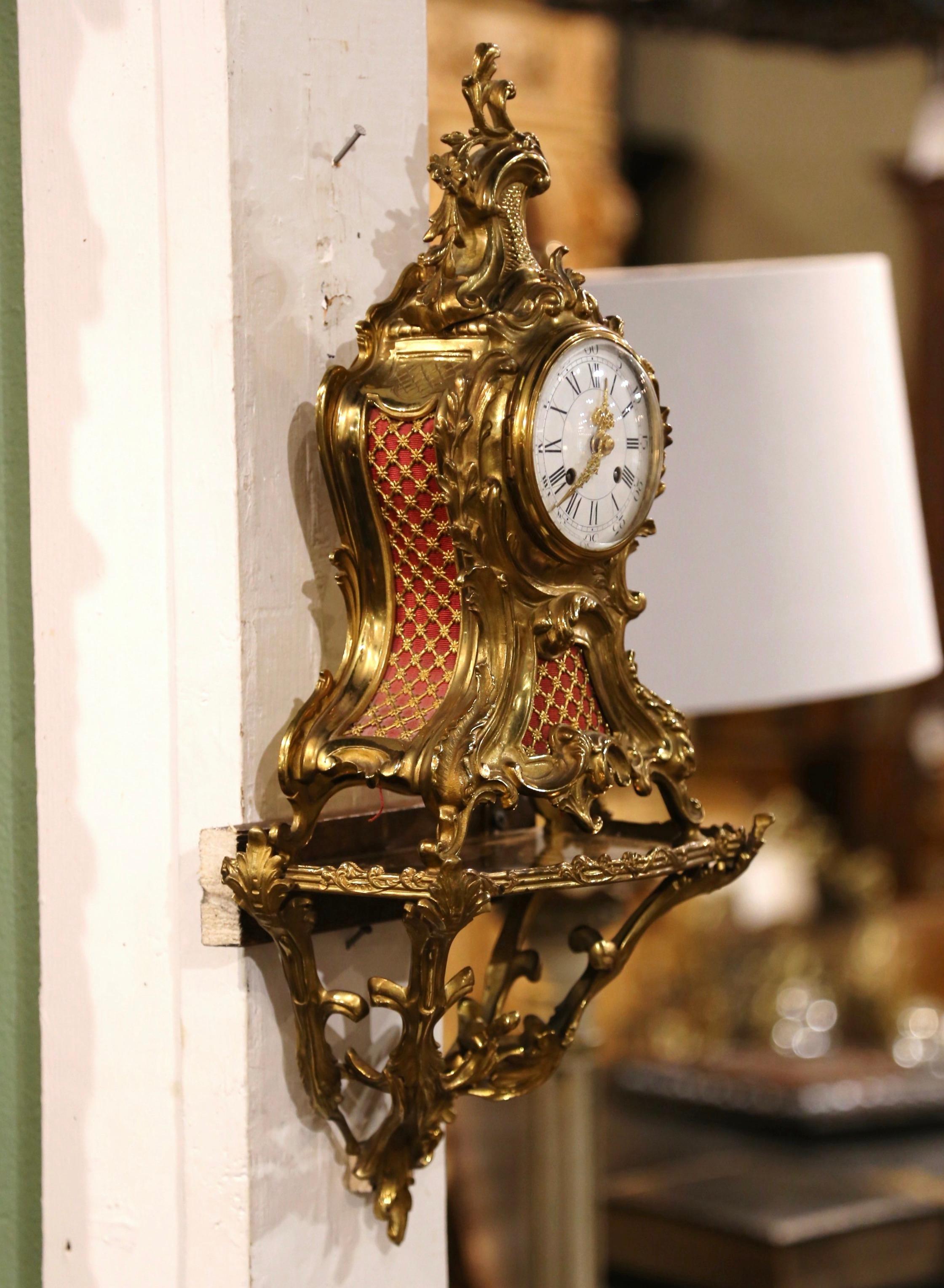 Hand-Crafted 19th Century French Louis XV Rococo Bronze Dore Clock with Wall Support