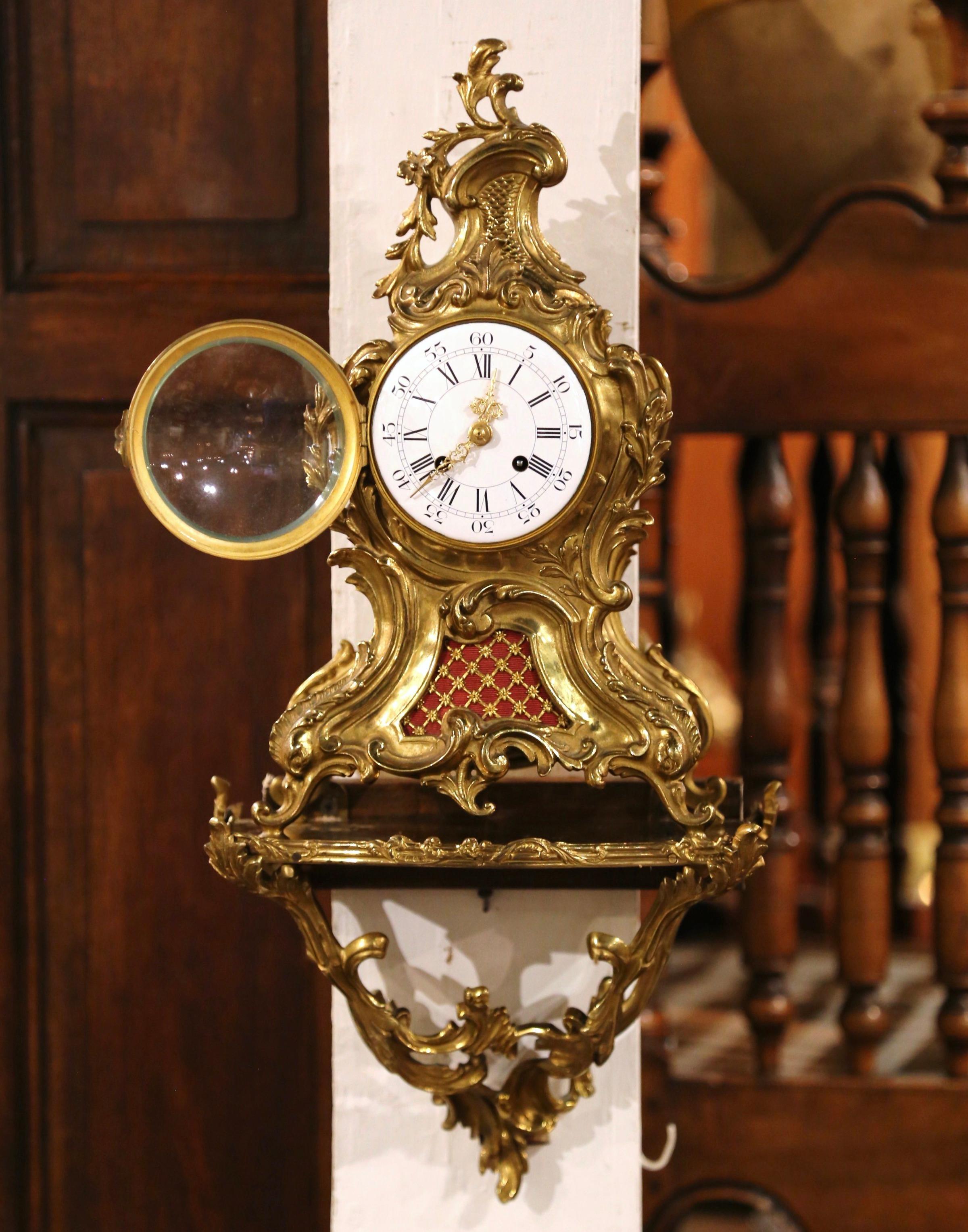 19th Century French Louis XV Rococo Bronze Dore Clock with Wall Support 3