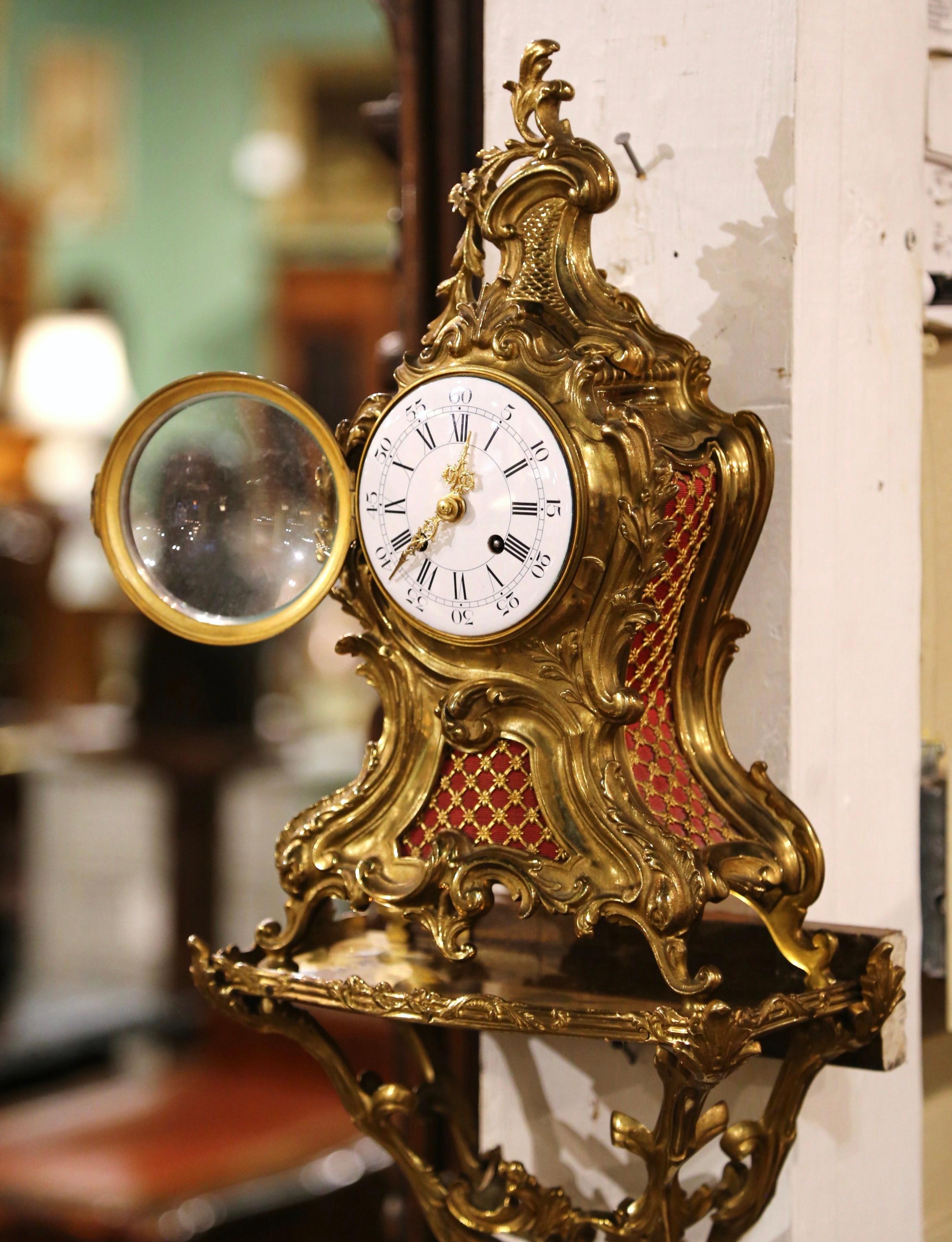 19th Century French Louis XV Rococo Bronze Dore Clock with Wall Support 4
