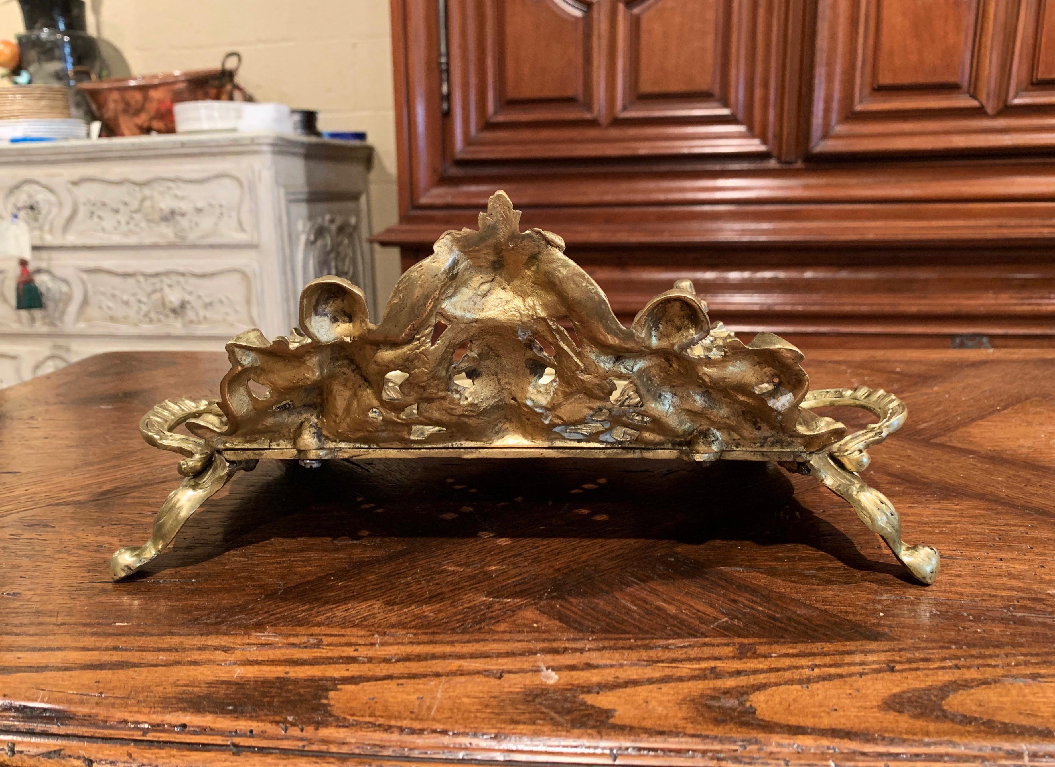 19th Century French Louis XV Rococo Bronze Doré Inkwell with Cherub Decor 6