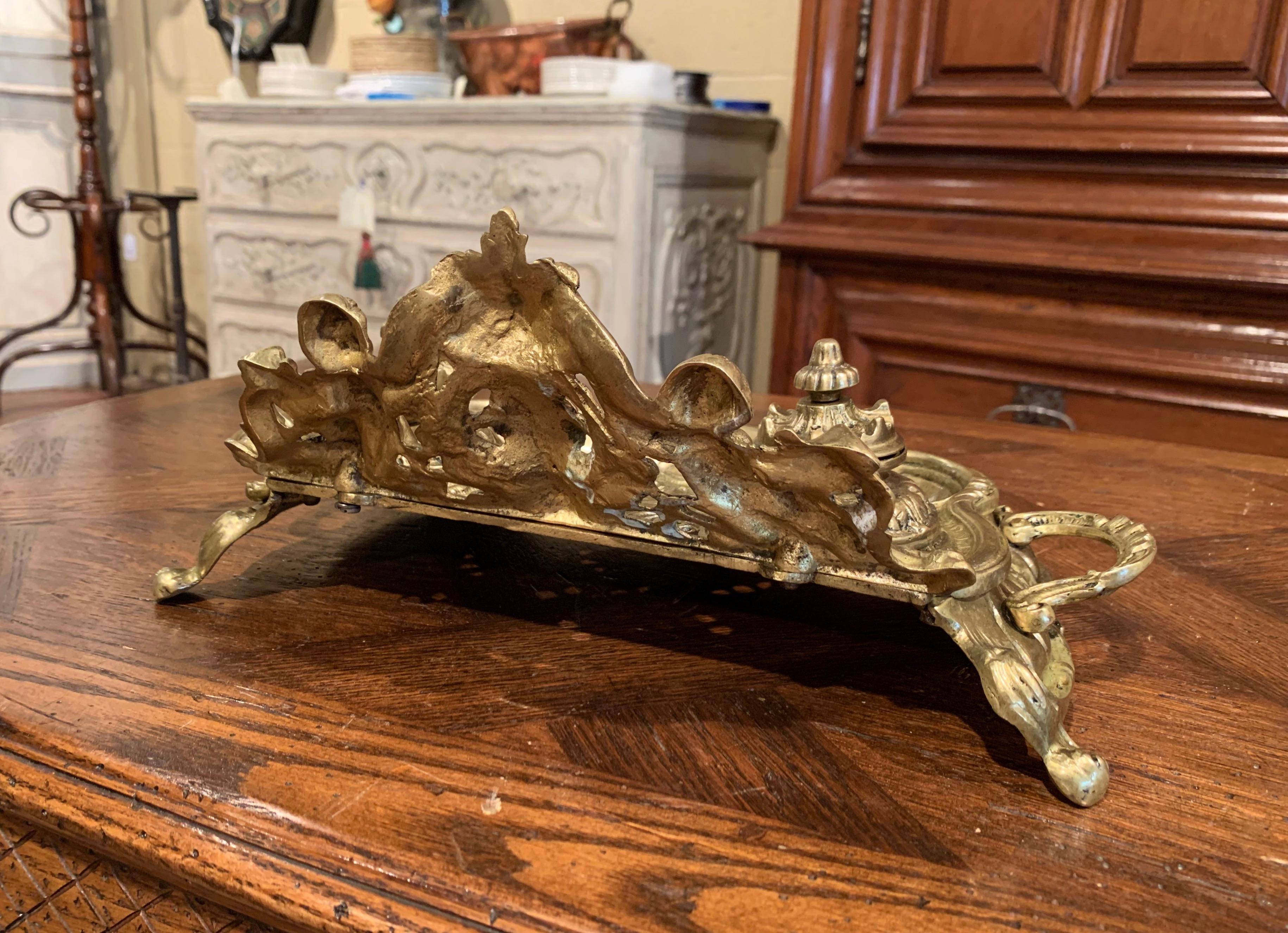 19th Century French Louis XV Rococo Bronze Doré Inkwell with Cherub Decor 7