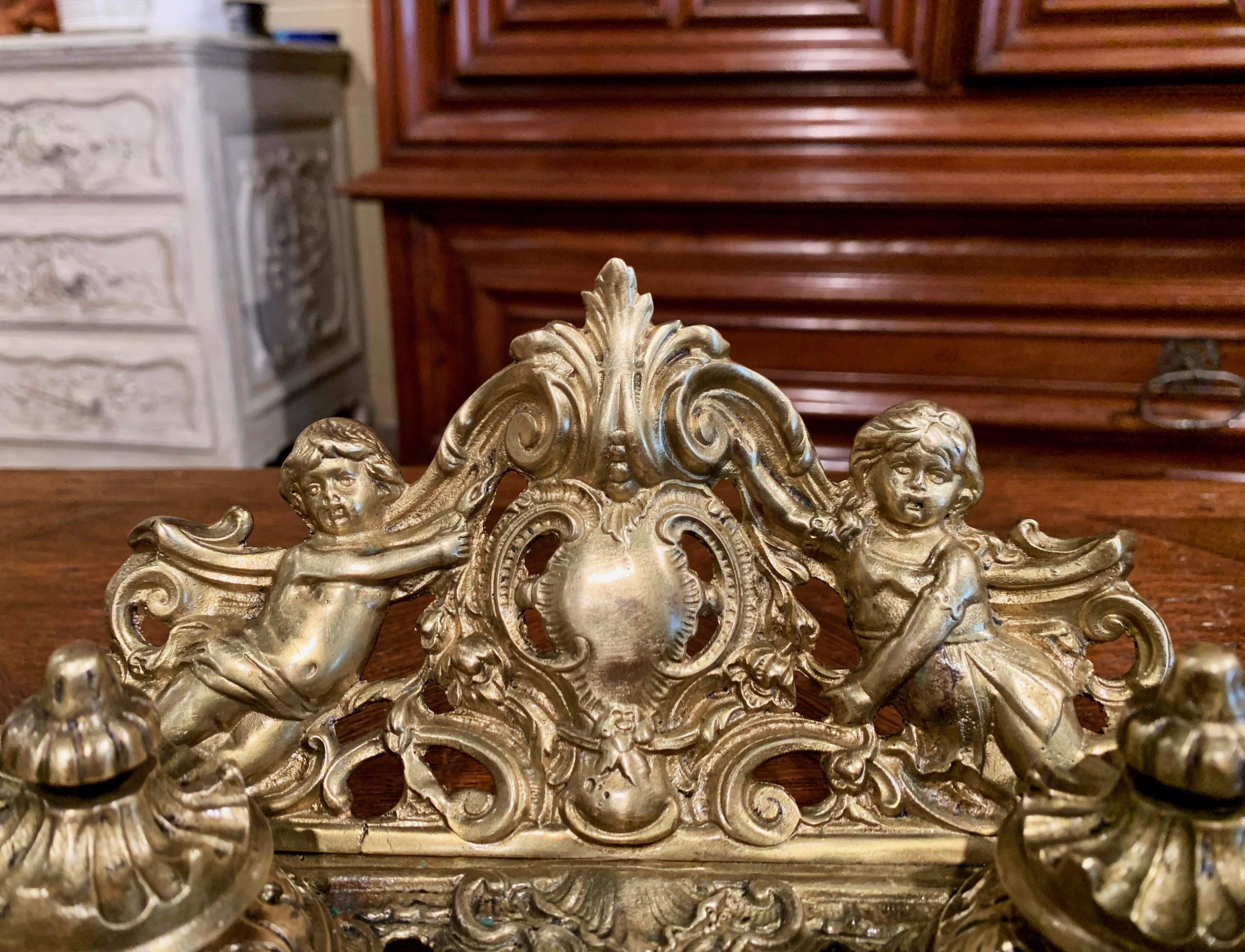 19th Century French Louis XV Rococo Bronze Doré Inkwell with Cherub Decor 4