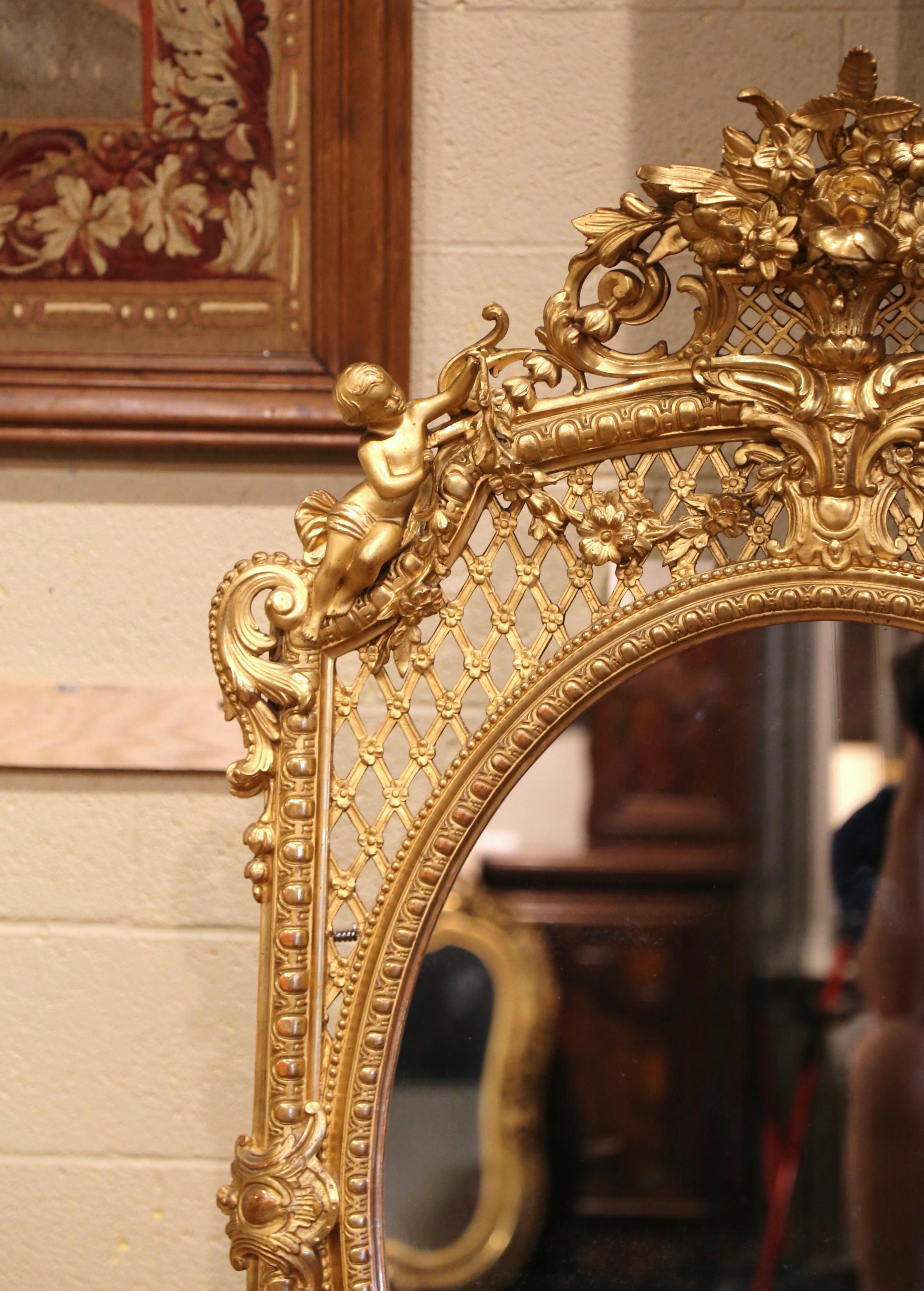Hand-Carved 19th Century French Louis XV Rococo Carved Giltwood Mirror with Pierced Motifs
