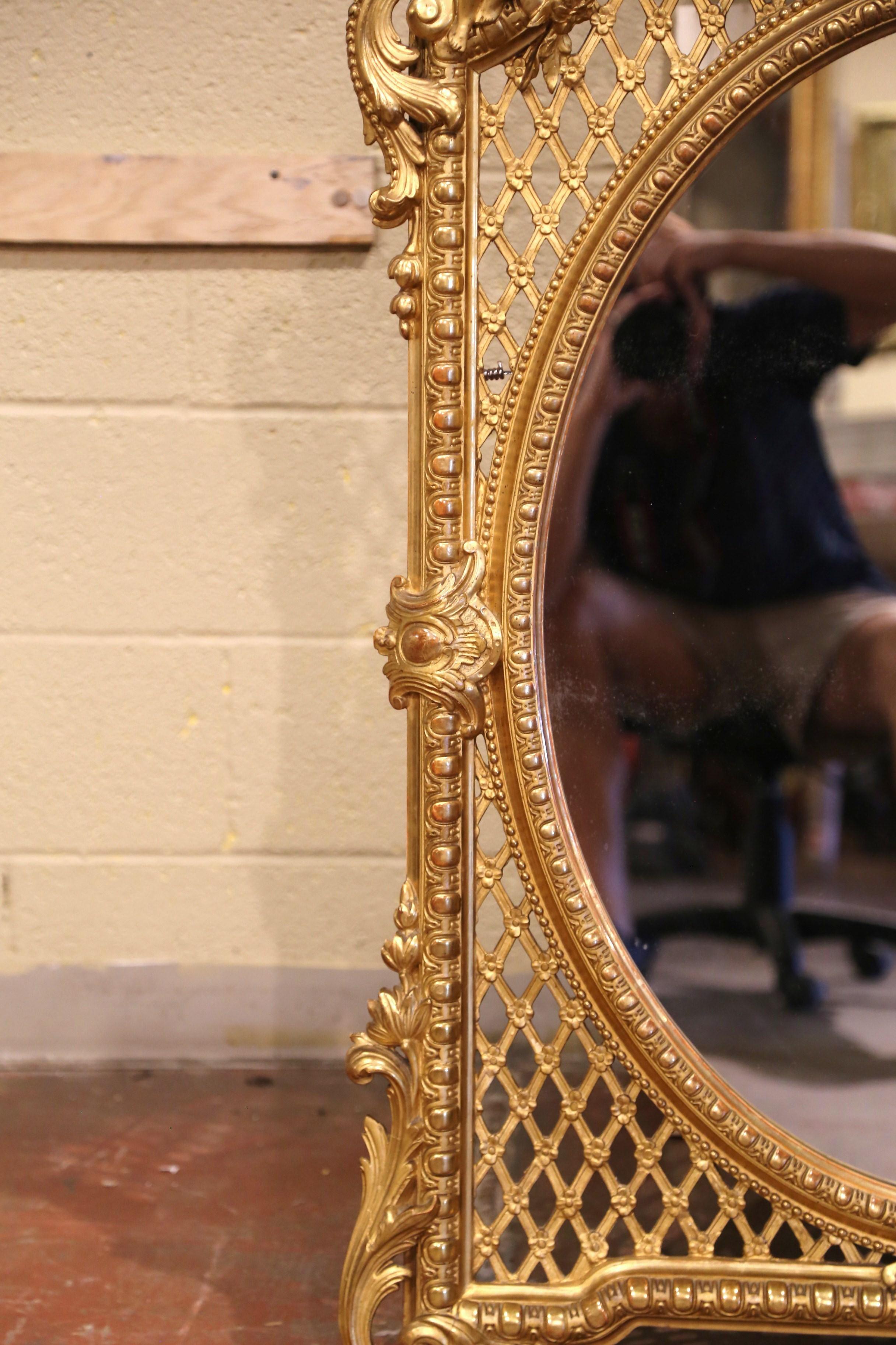 19th Century French Louis XV Rococo Carved Giltwood Mirror with Pierced Motifs In Excellent Condition In Dallas, TX
