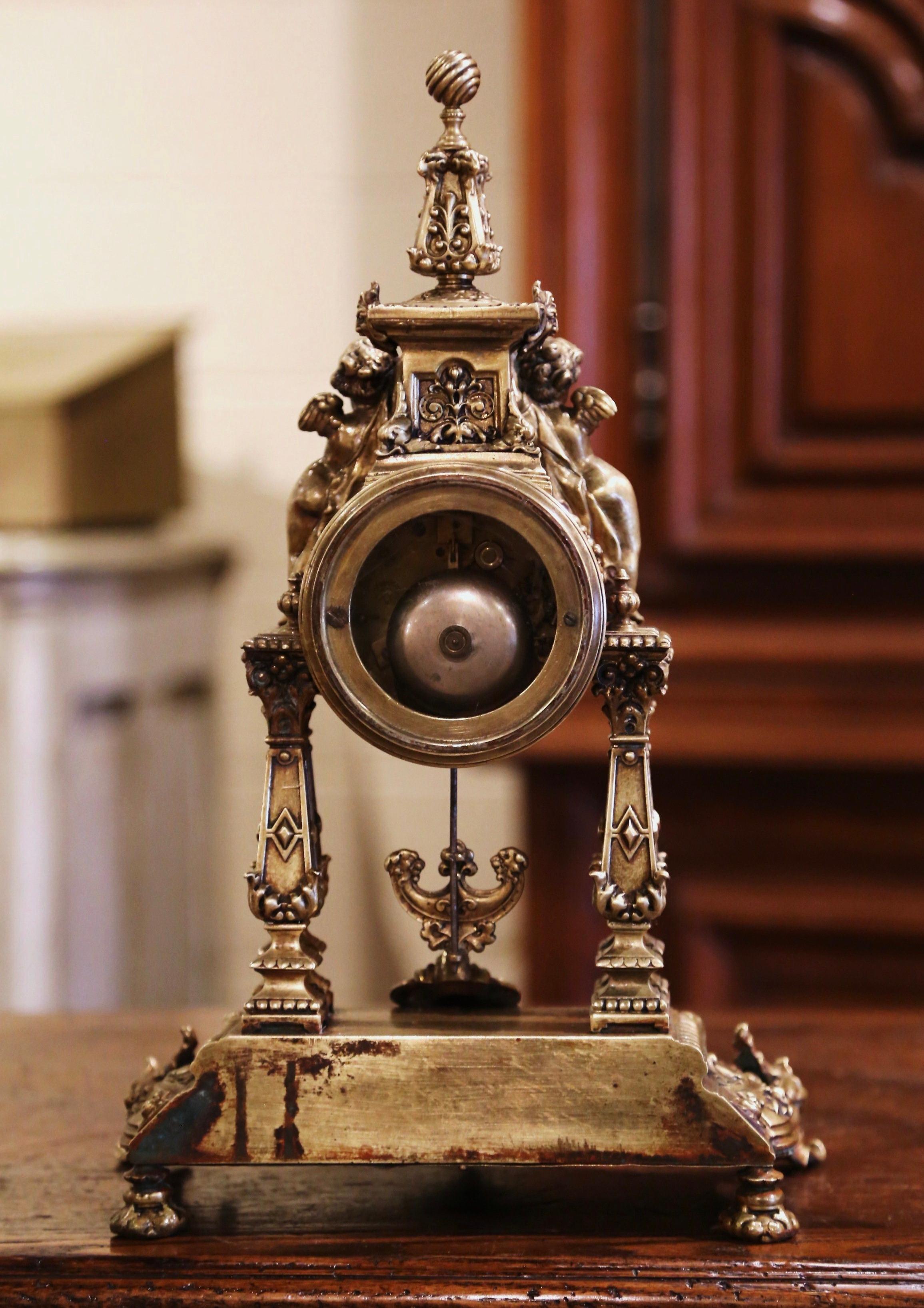 19th Century French Louis XV Rococo Gilt Bronze Mantel Clock with Cherubs 7