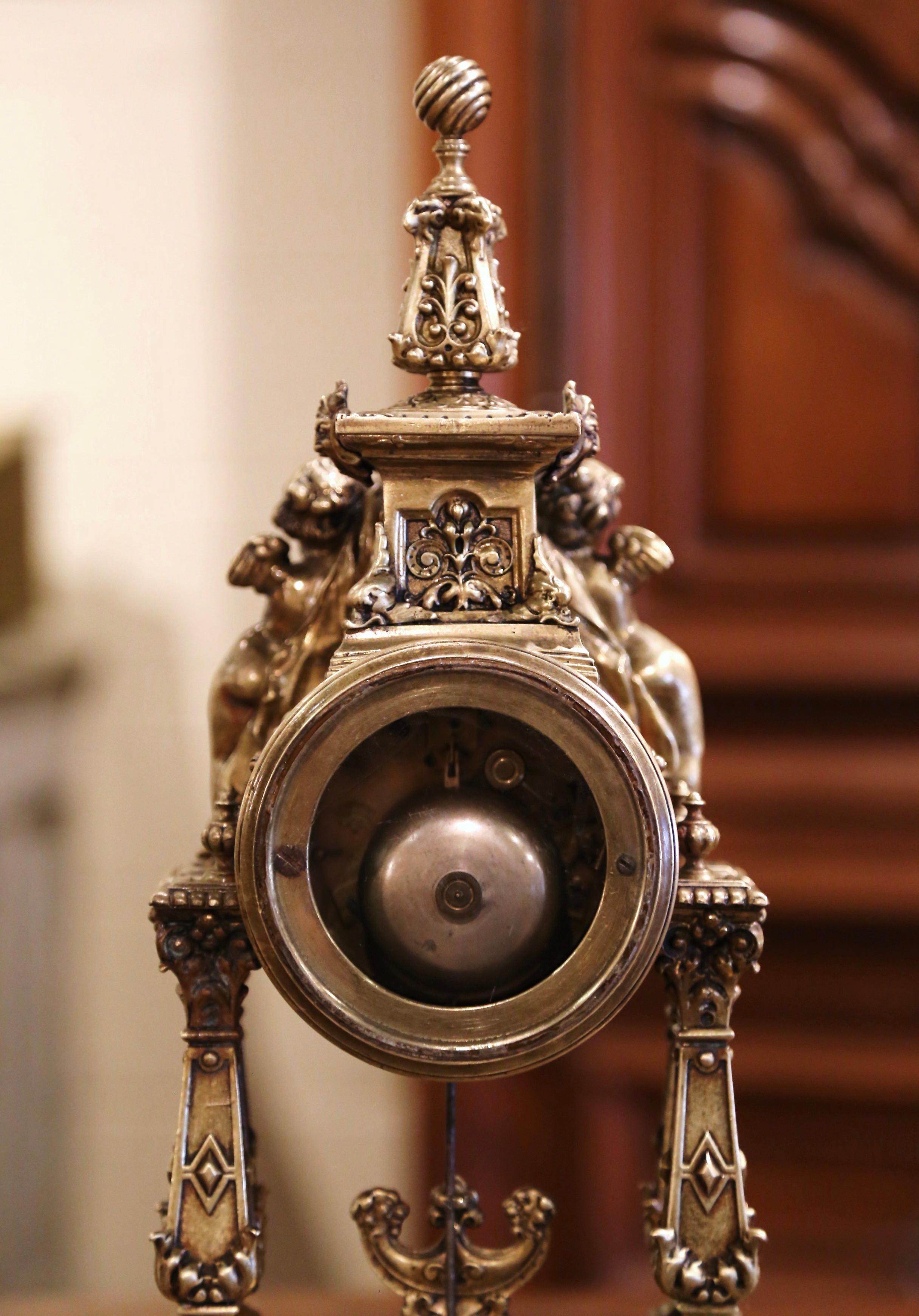 19th Century French Louis XV Rococo Gilt Bronze Mantel Clock with Cherubs 8