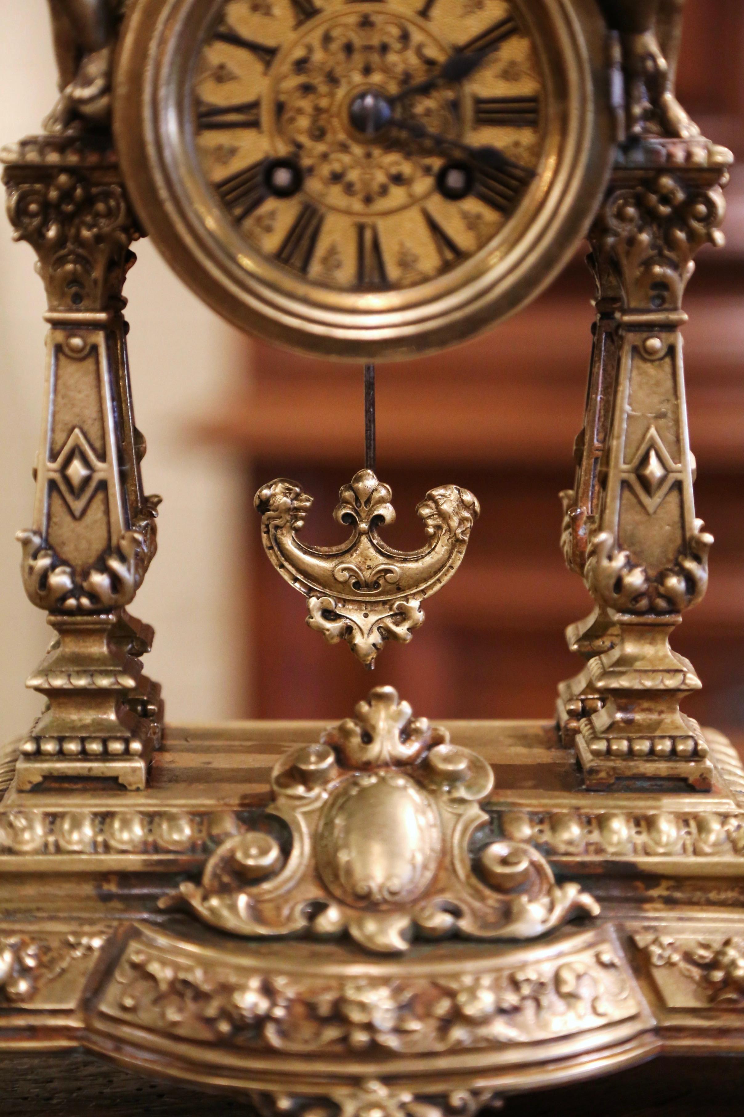 19th Century French Louis XV Rococo Gilt Bronze Mantel Clock with Cherubs 3
