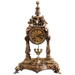 Antique 19th Century French Louis XV Rococo Gilt Bronze Mantel Clock with Cherubs