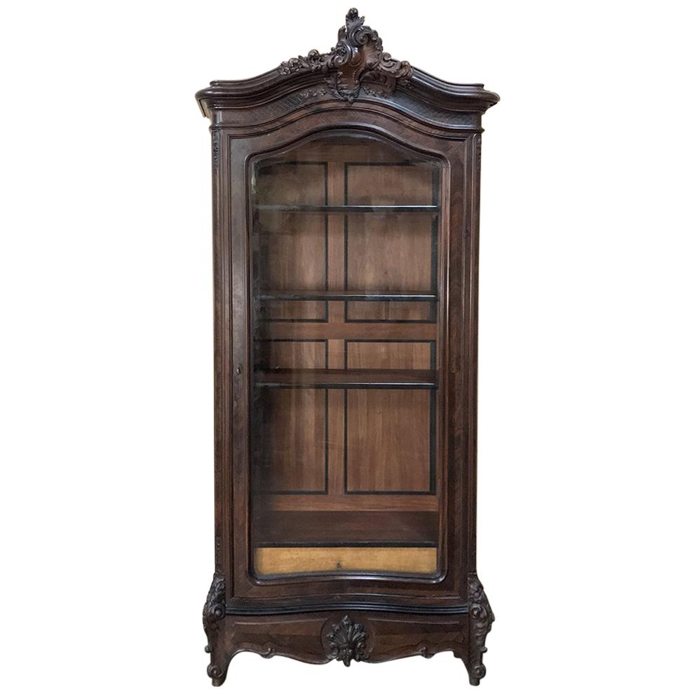 19th Century French Louis XV Rosewood Display Armoire Bookcase