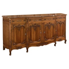 Used 19th Century French Louis XV Serpentine Walnut Marble Top Buffet