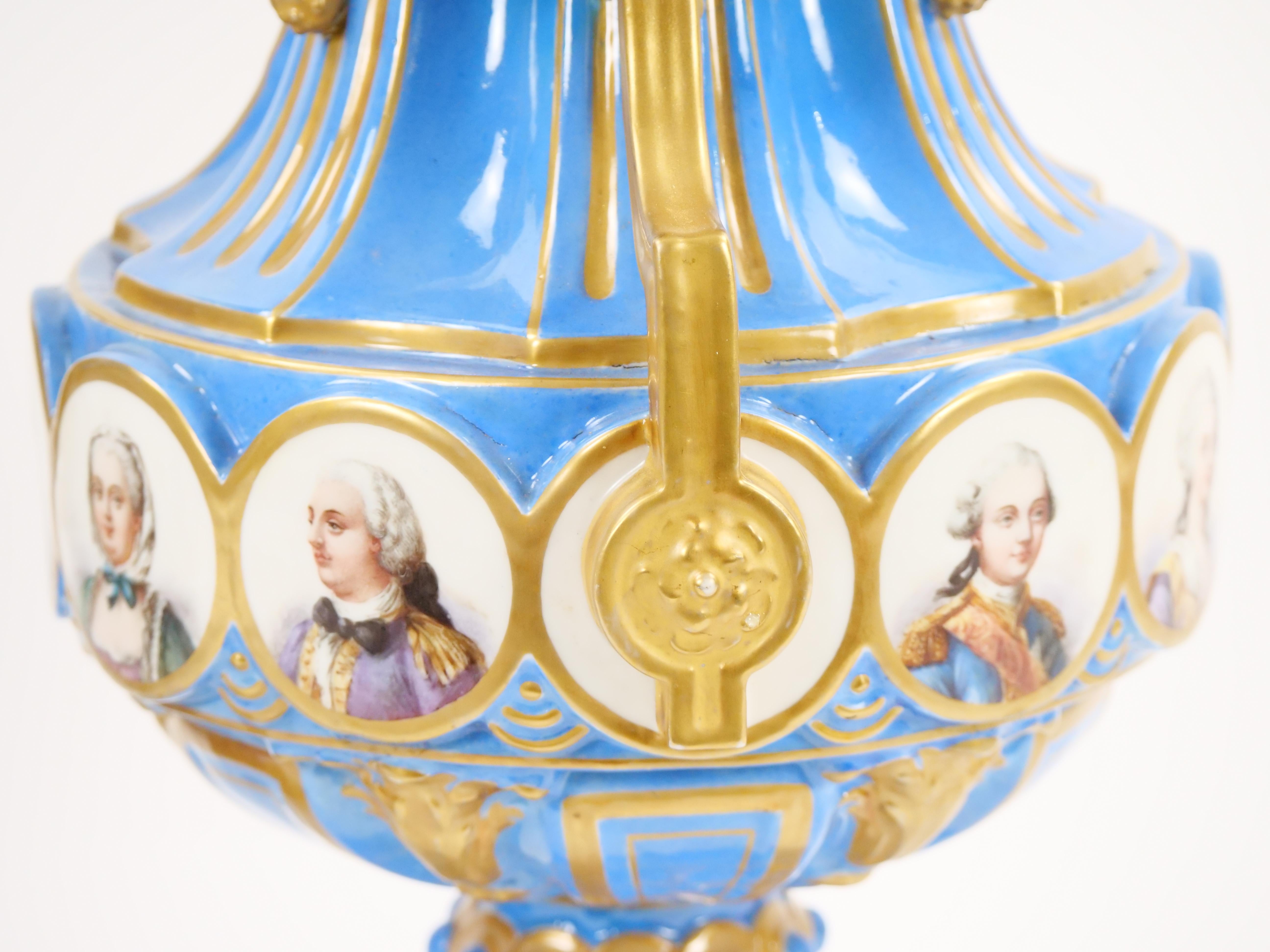 19th Century French Louis XV Sevres Style Bleu Celeste Vases with Covers  For Sale 7