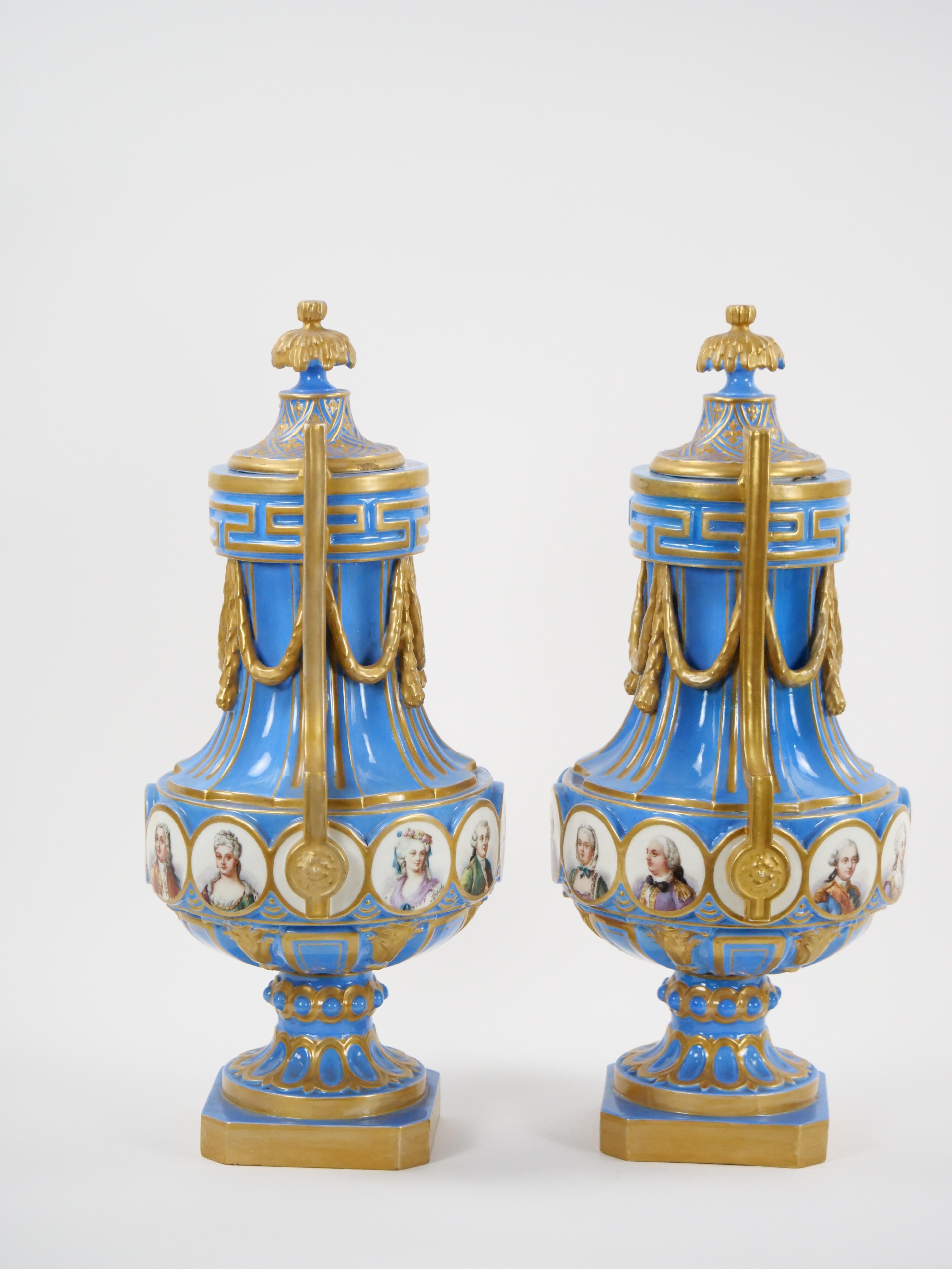 19th Century French Louis XV Sevres Style Bleu Celeste Vases with Covers  For Sale 9