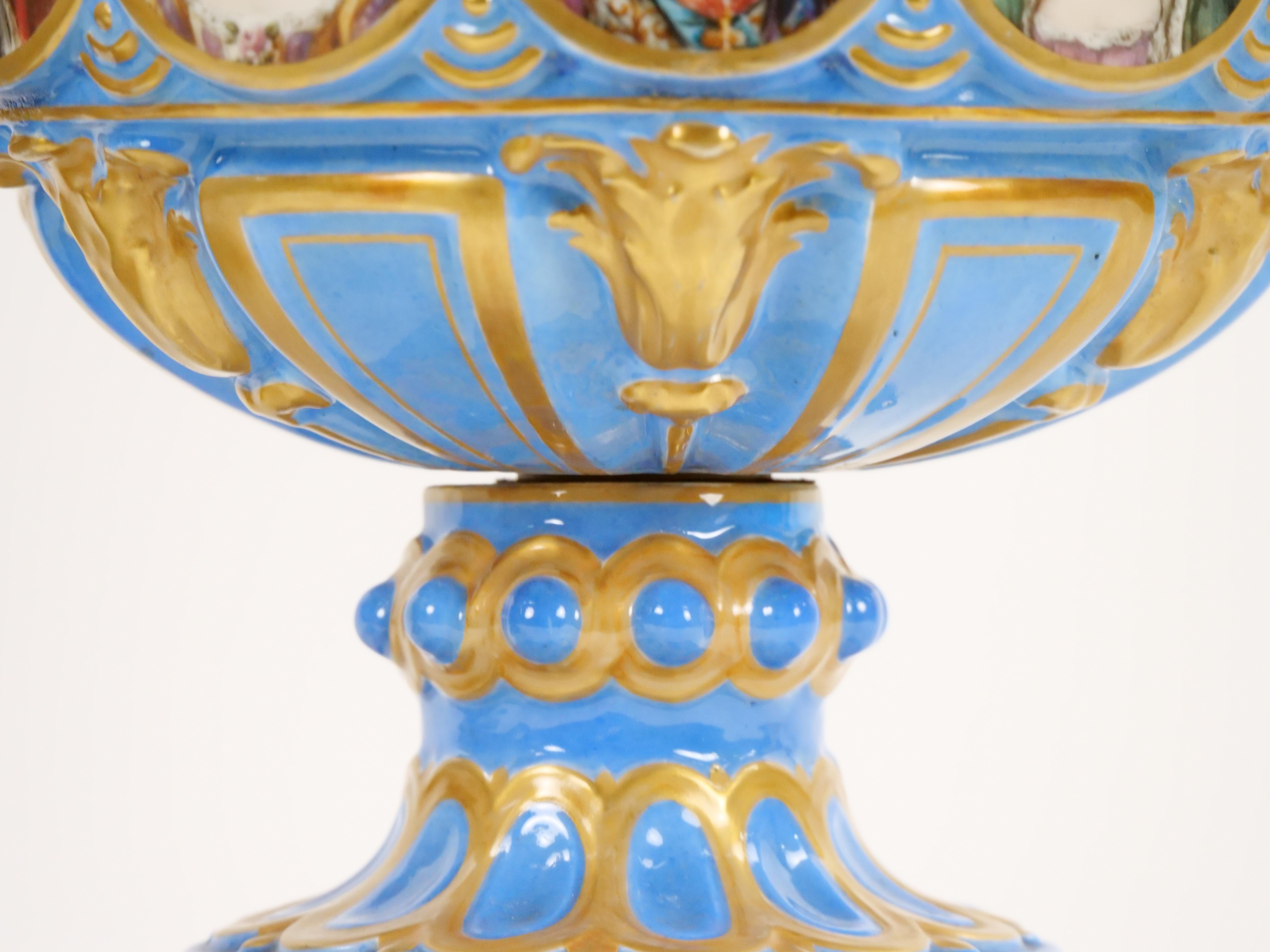 19th Century French Louis XV Sevres Style Bleu Celeste Vases with Covers  For Sale 3