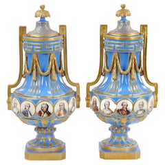 19th Century French Louis XV Sevres Style Bleu Celeste Vases with Covers 