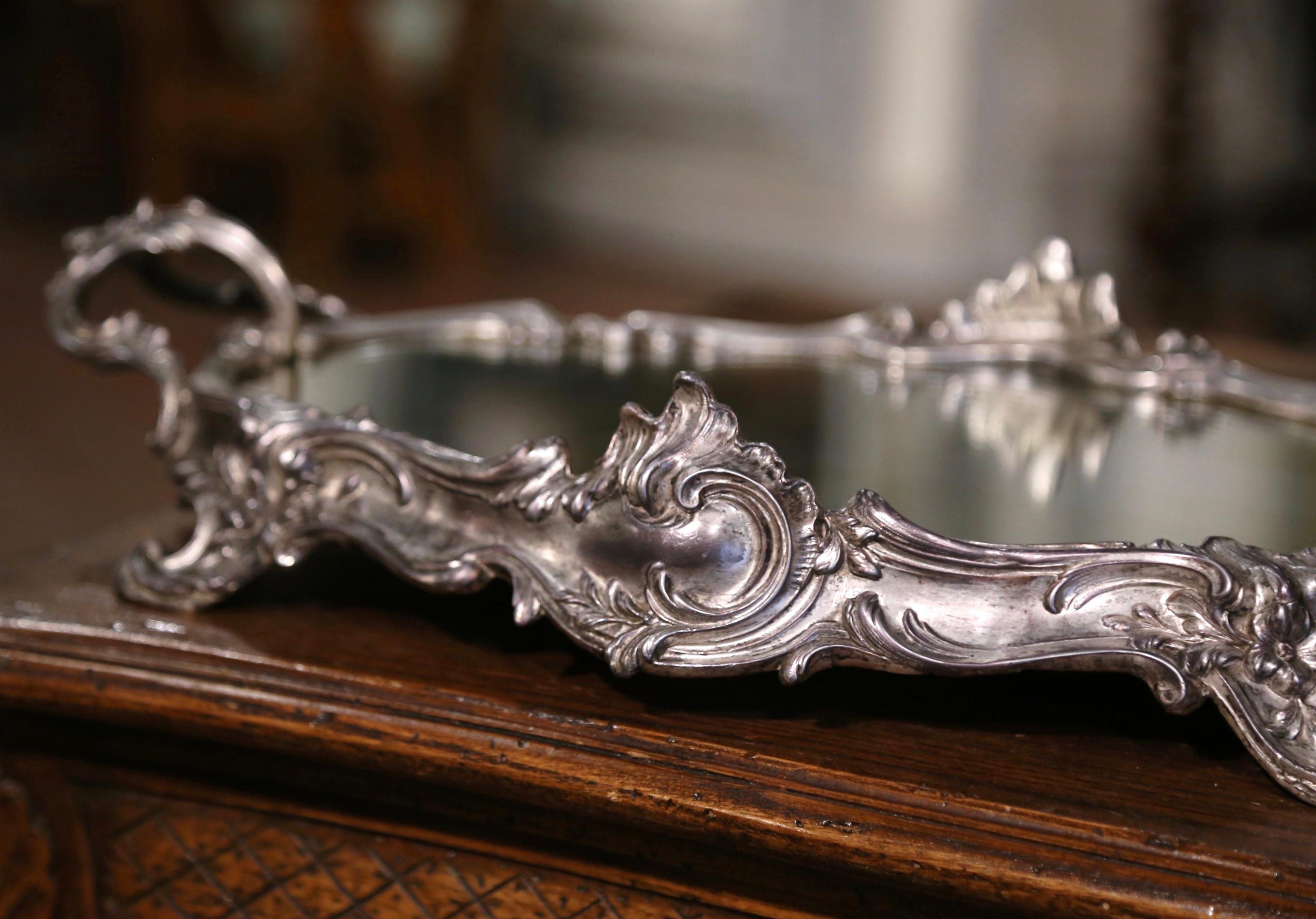 Hand-Crafted 19th Century French Louis XV Silver Mirrored Surtout de Table Centerpiece
