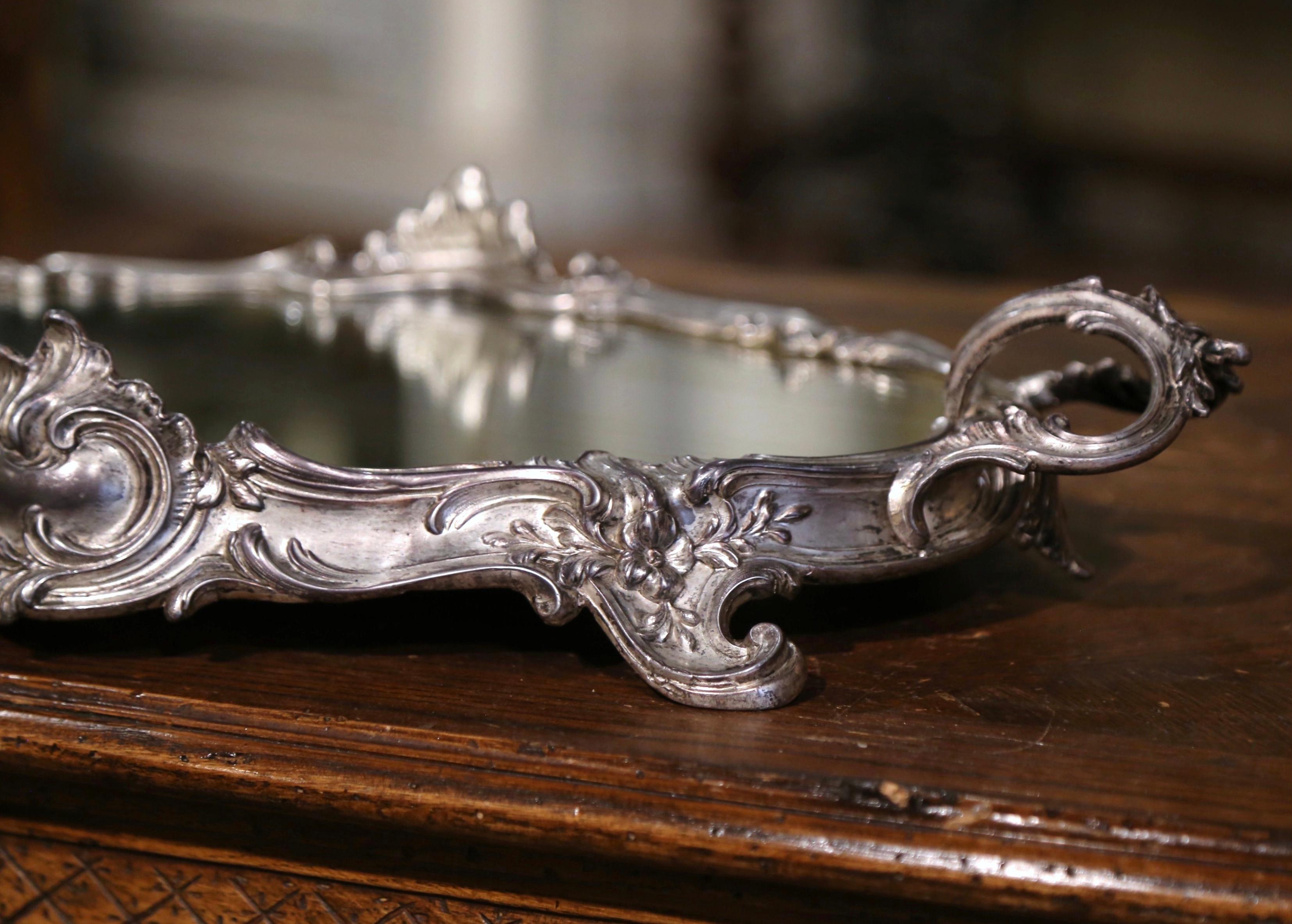 19th Century French Louis XV Silver Mirrored Surtout de Table Centerpiece In Good Condition In Dallas, TX