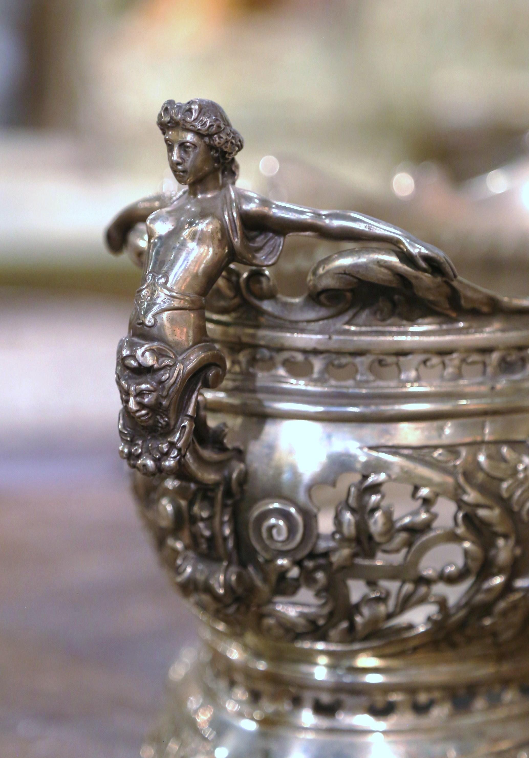 19th Century French Louis XV Silver Plated Bronze Oval Jardiniere  In Excellent Condition In Dallas, TX