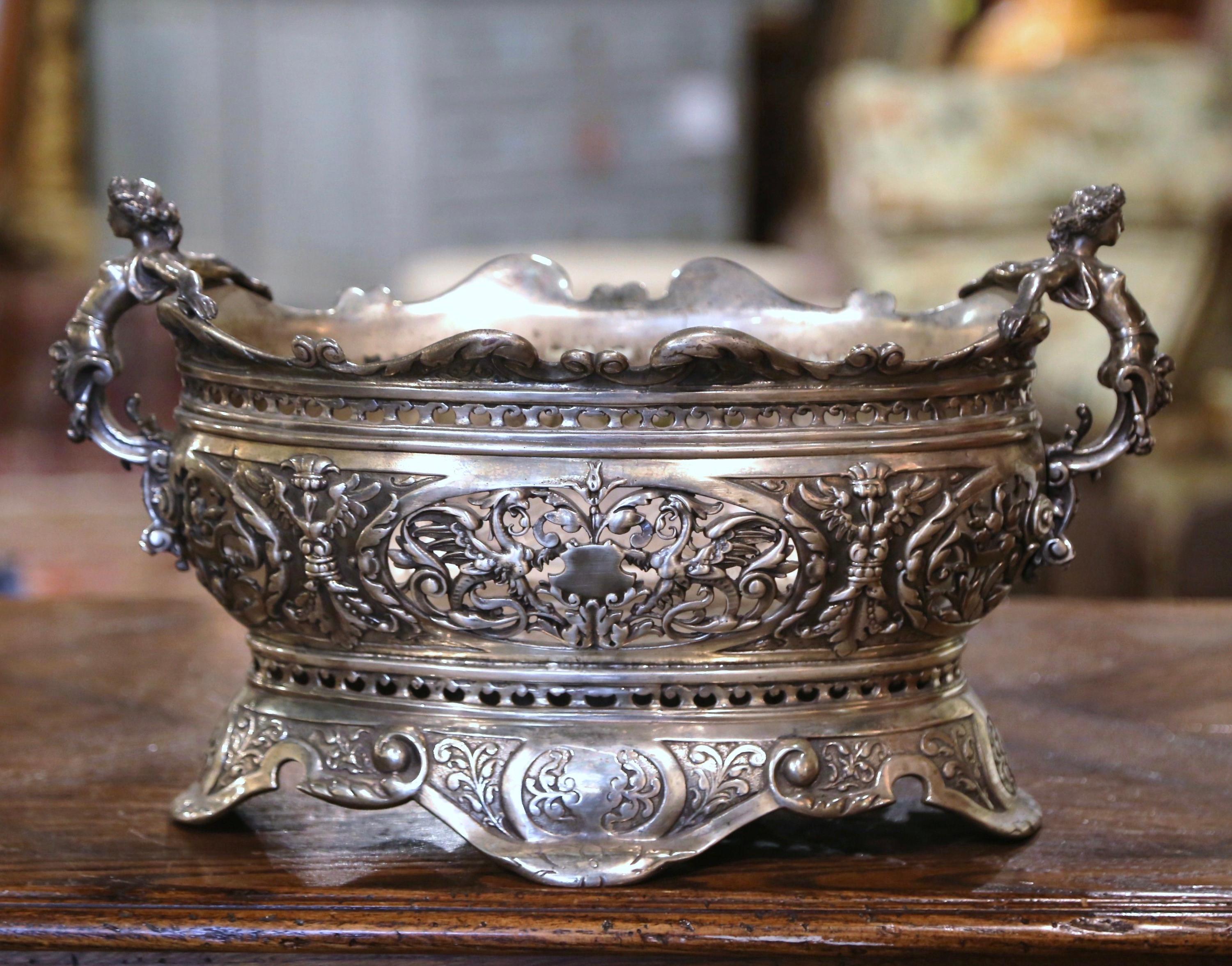 19th Century French Louis XV Silver Plated Bronze Oval Jardiniere  1