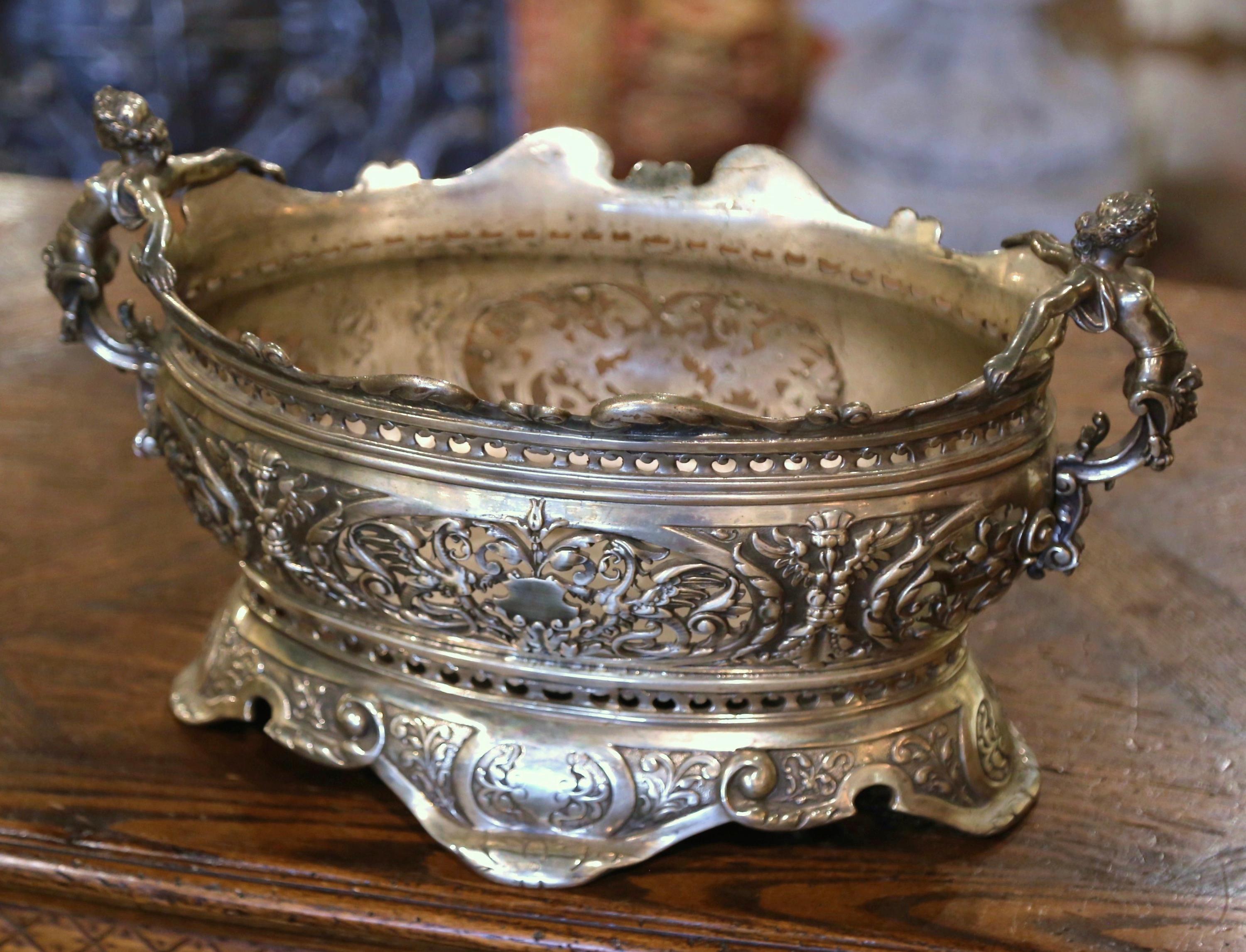 19th Century French Louis XV Silver Plated Bronze Oval Jardiniere  2