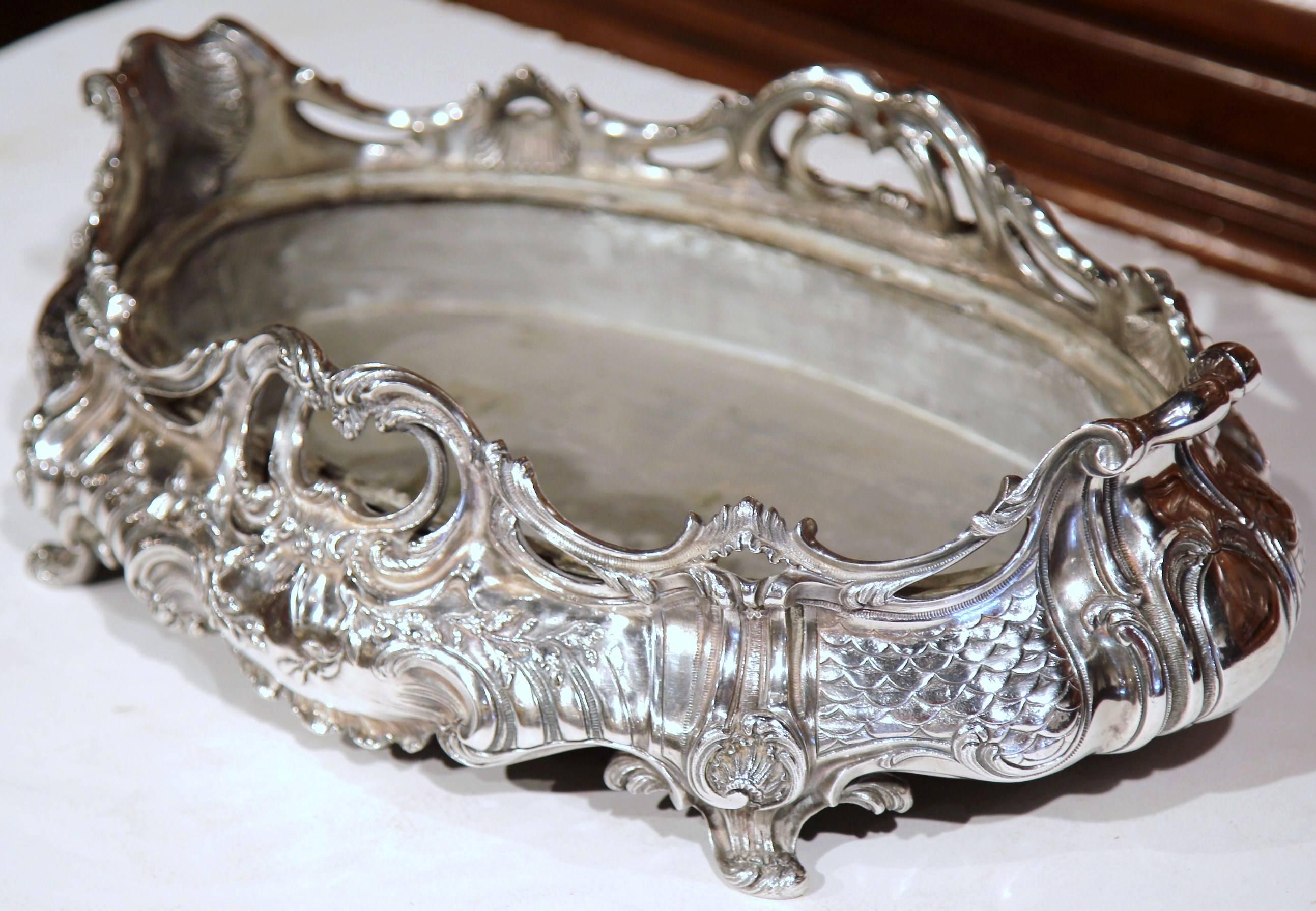 Hand-Crafted 19th Century French Louis XV Silver Plated Oval Jardinière Center Piece