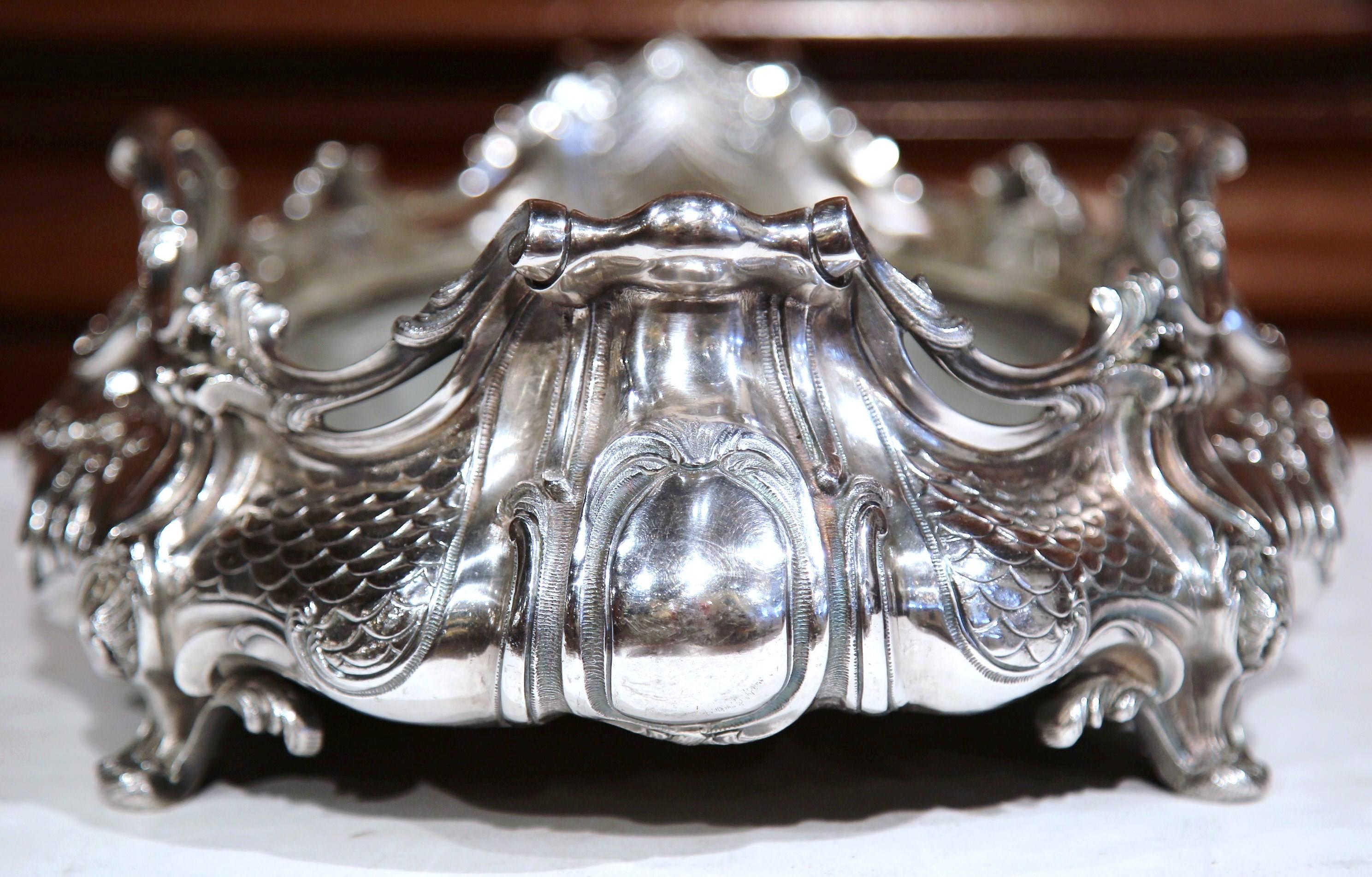 19th Century French Louis XV Silver Plated Oval Jardinière Center Piece In Excellent Condition In Dallas, TX