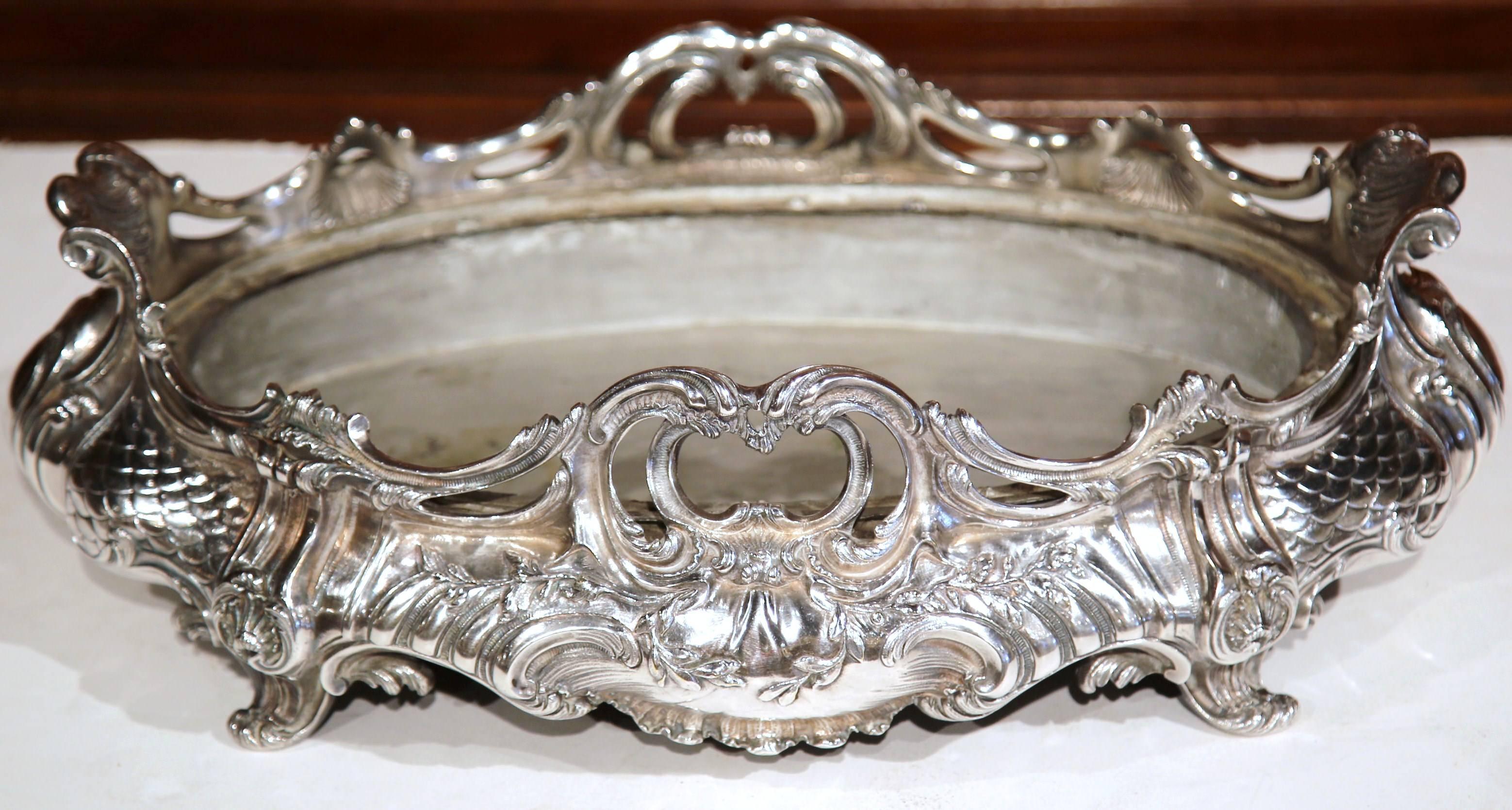19th Century French Louis XV Silver Plated Oval Jardinière Center Piece 1